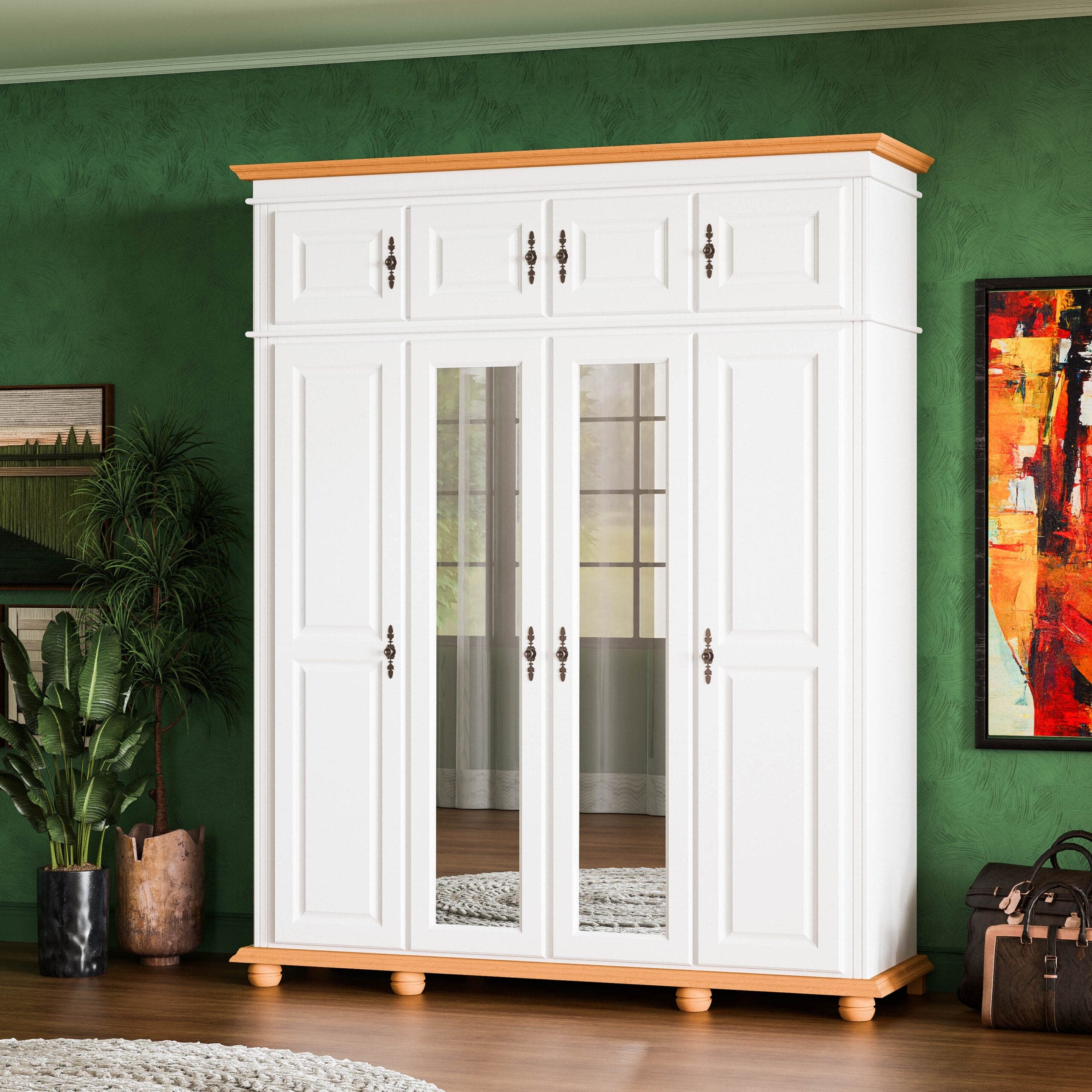 Massivholzschrank „Nordby“ mit 4 Türen und Aufsatz