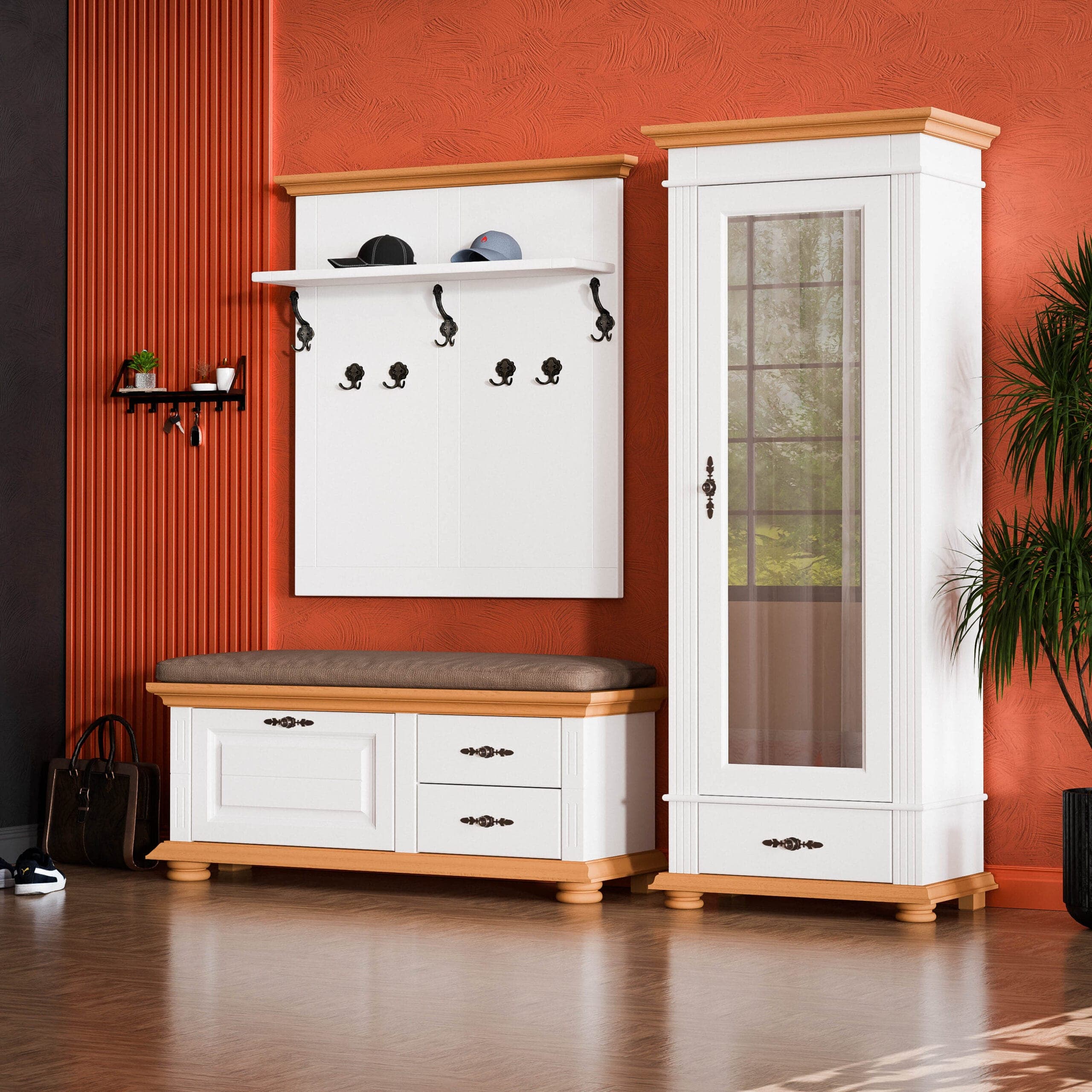 Flur-Set Skagen 4 aus Massivholz mit Spiegeltür