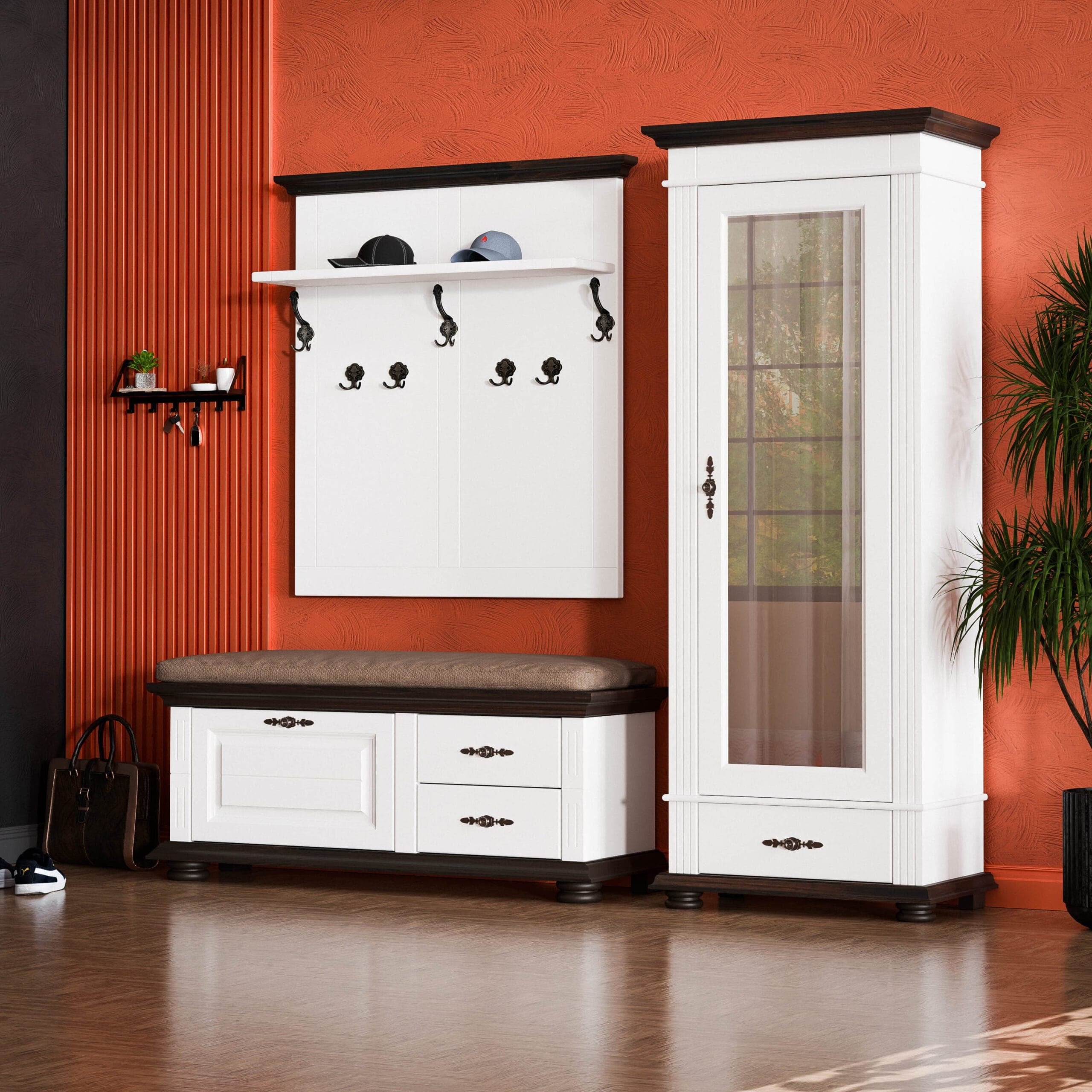 Flur-Set Skagen 4 aus Massivholz mit Spiegeltür