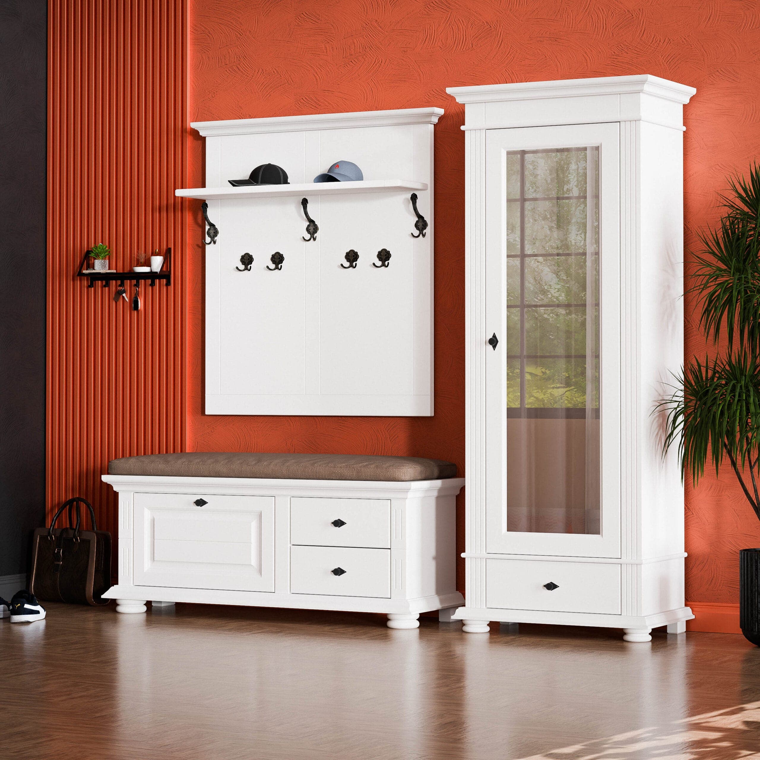 Flur-Set Skagen 4 aus Massivholz mit Spiegeltür