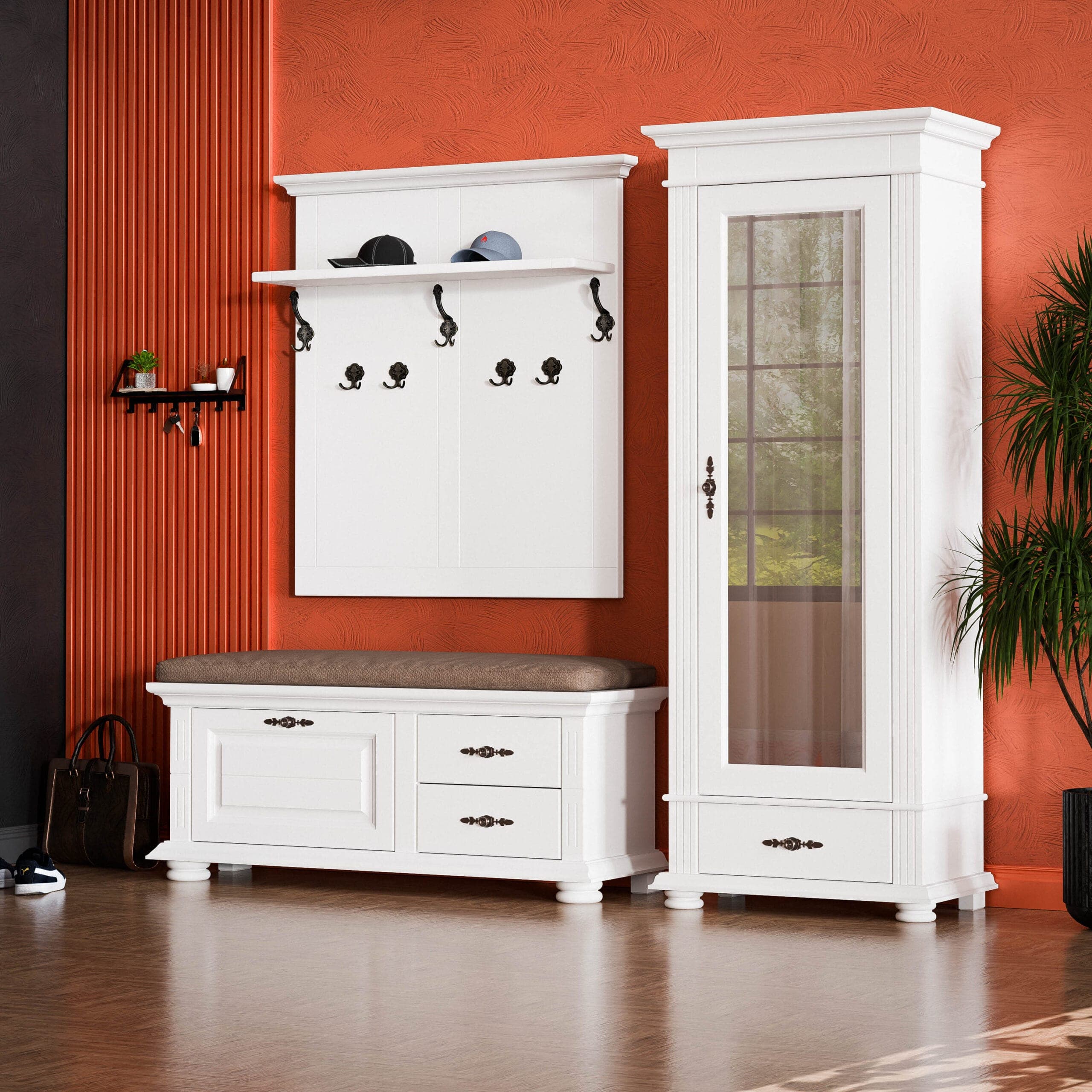 Flur-Set Skagen 4 aus Massivholz mit Spiegeltür