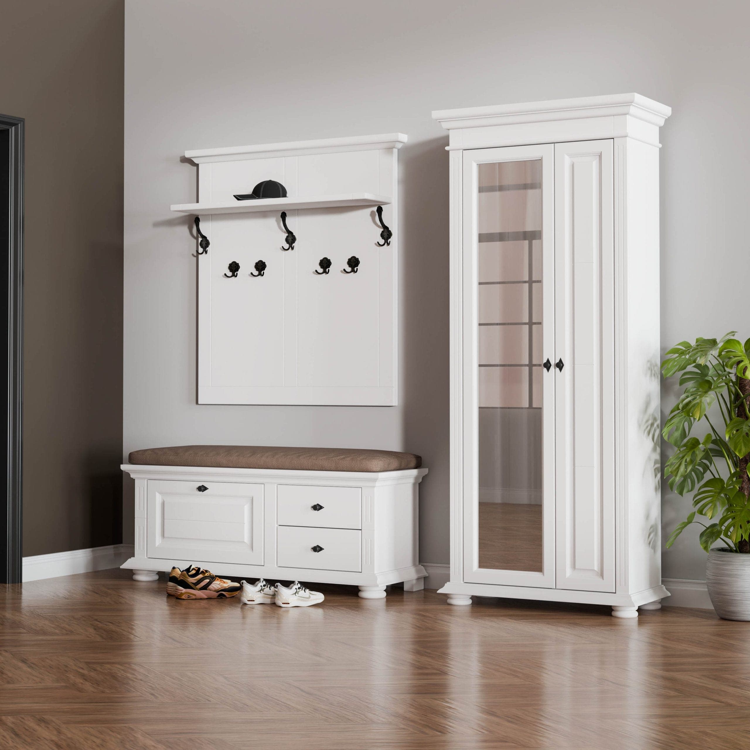 Holzflur Skagen 2 aus Massivholz mit Schrank und Garderobe