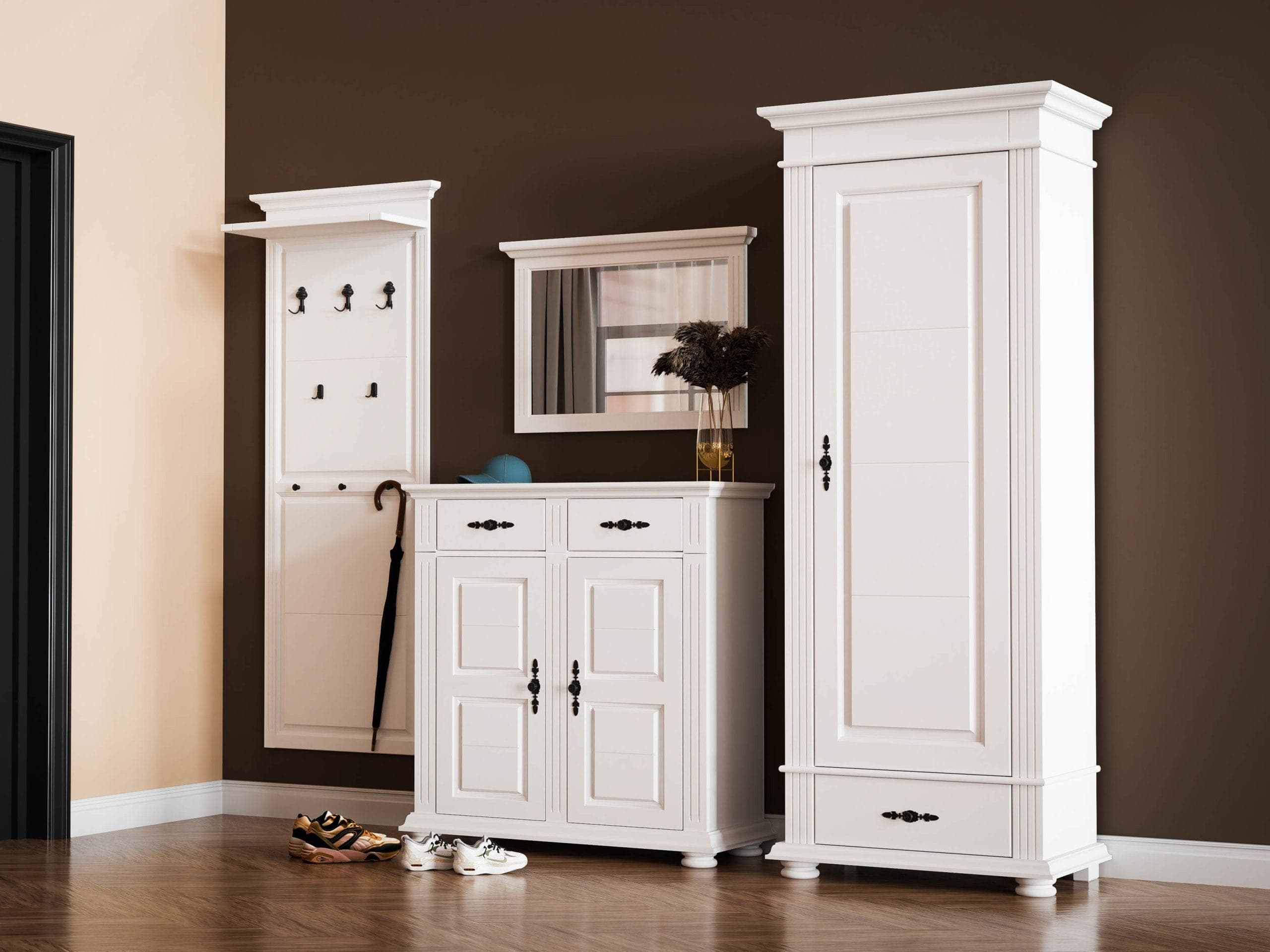 Skagen 3 Garderobenset aus Massivholz mit Schrank und Spiegel