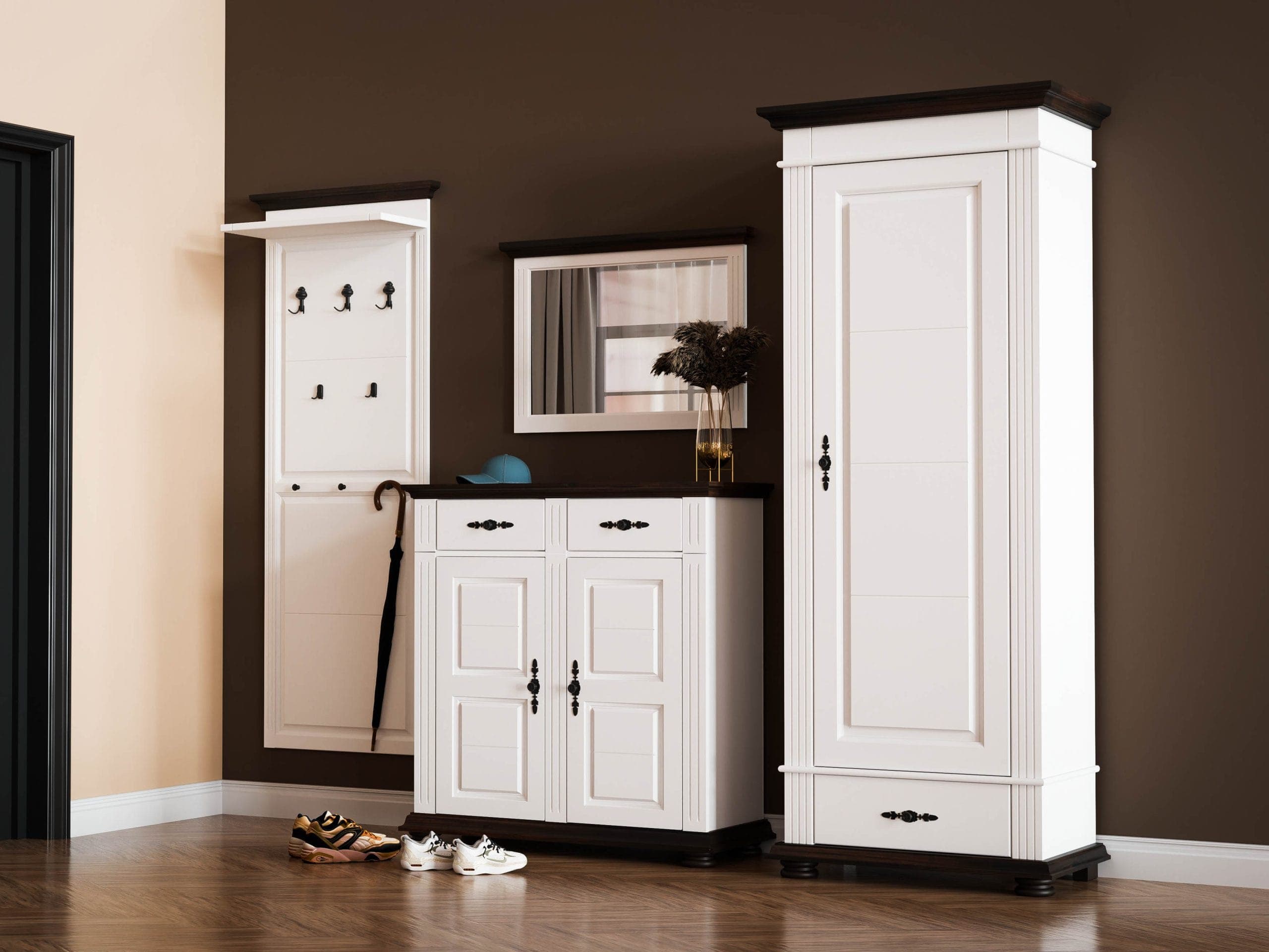 Skagen 3 Garderobenset aus Massivholz mit Schrank und Spiegel