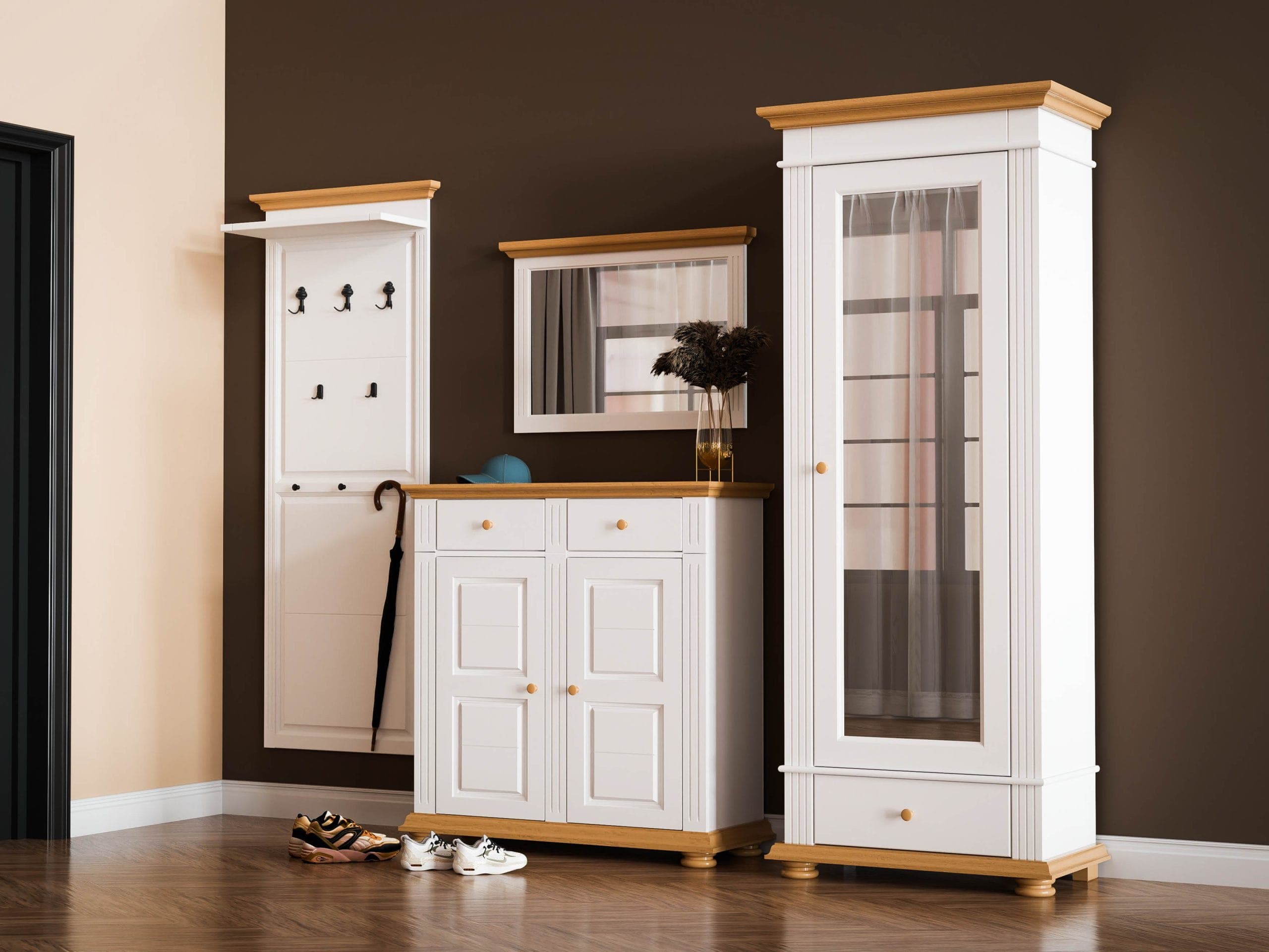 Skagen 3 Garderobenset aus Massivholz mit Schrank und Spiegel