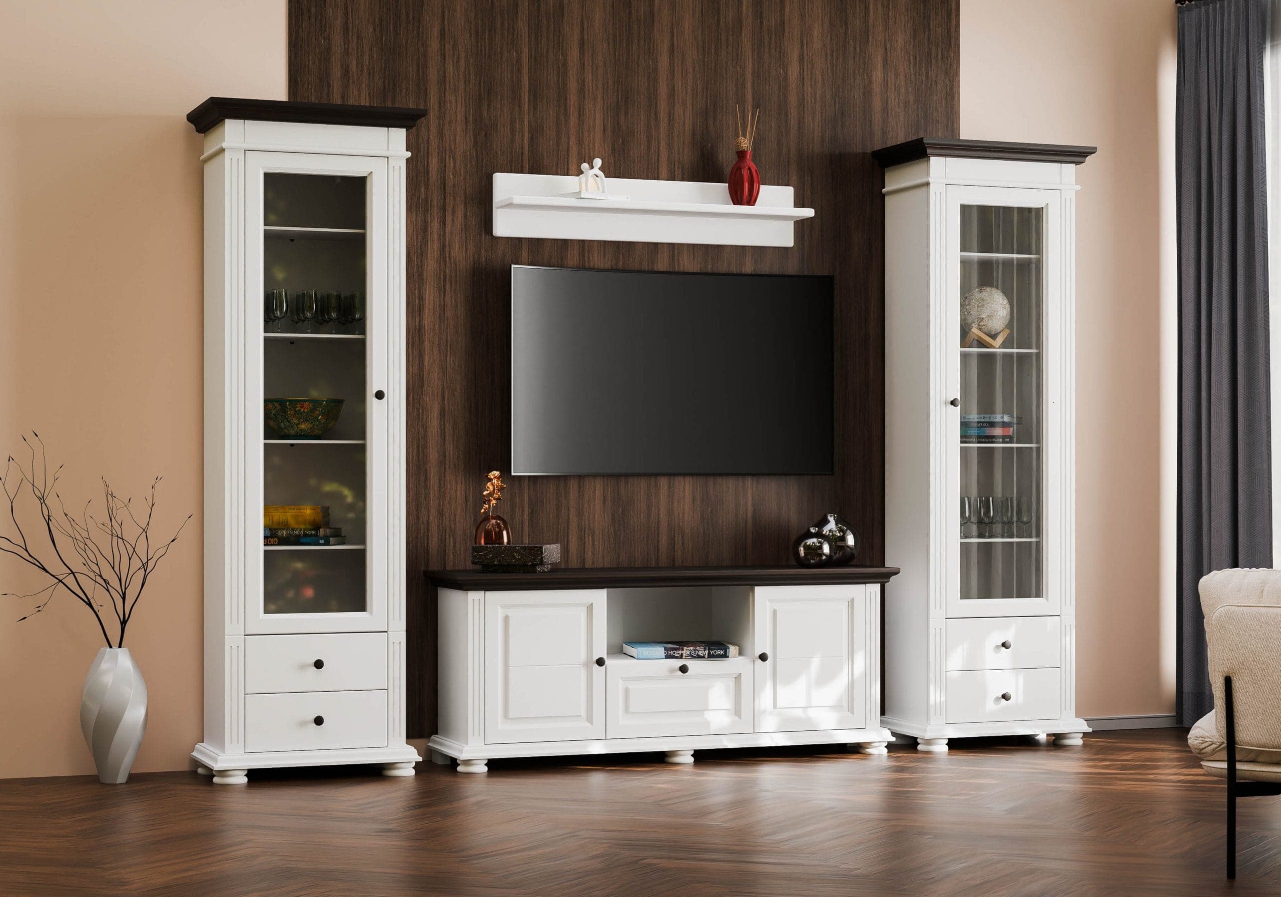 Wohnzimmer-Set Skagen 7 aus Massivholz mit TV-Kommode
