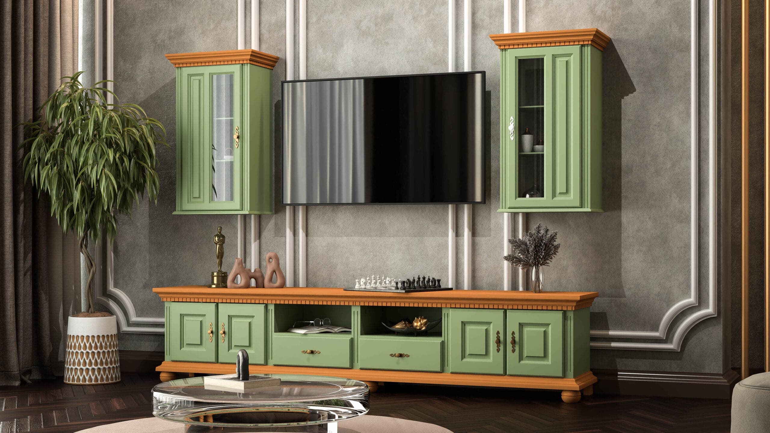 Wohnzimmer-Set Fjord Salbei mit 250-cm-Kommode