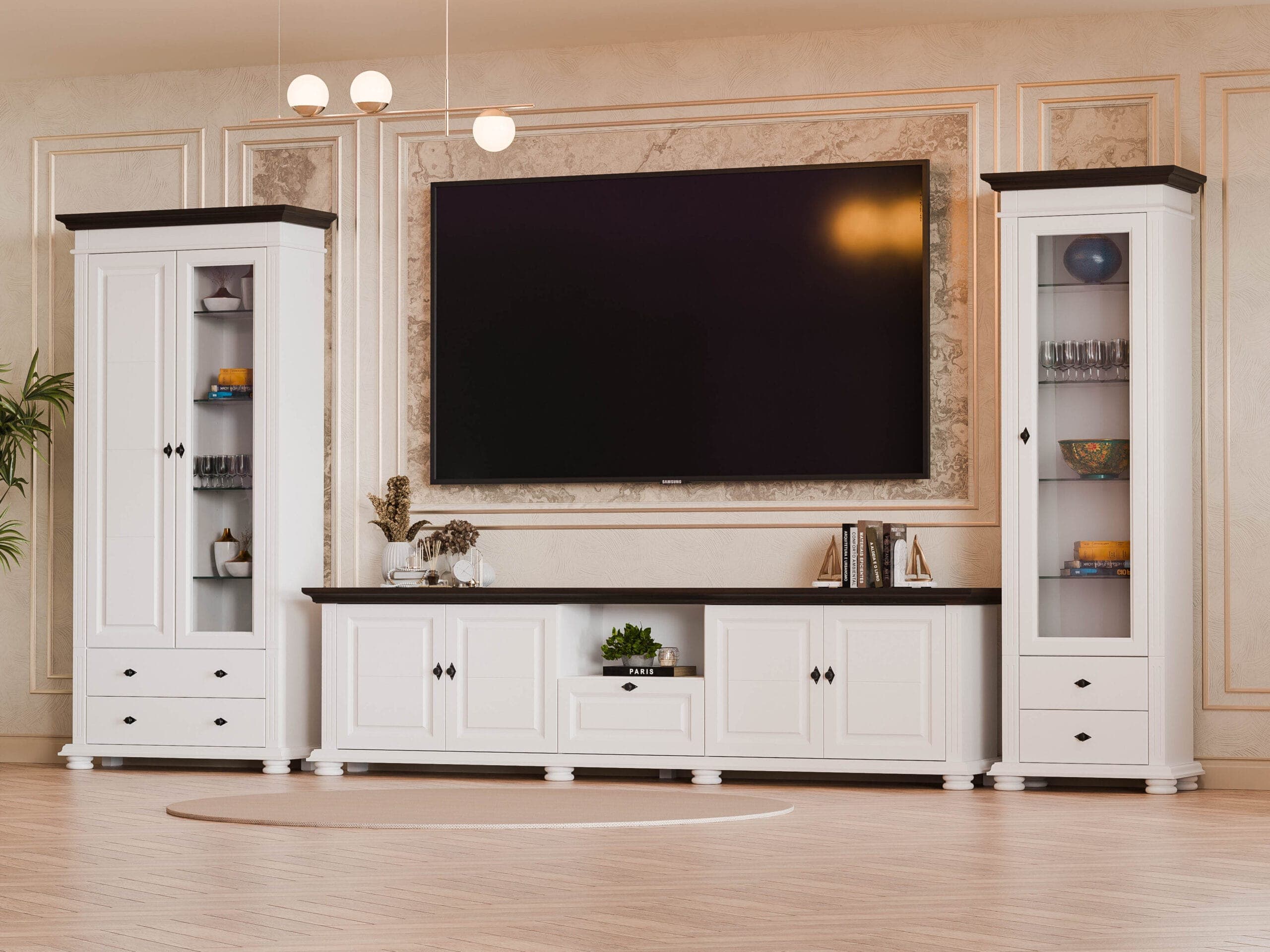 Wohnzimmer-Set Skagen aus Massivholz mit Vitrinen