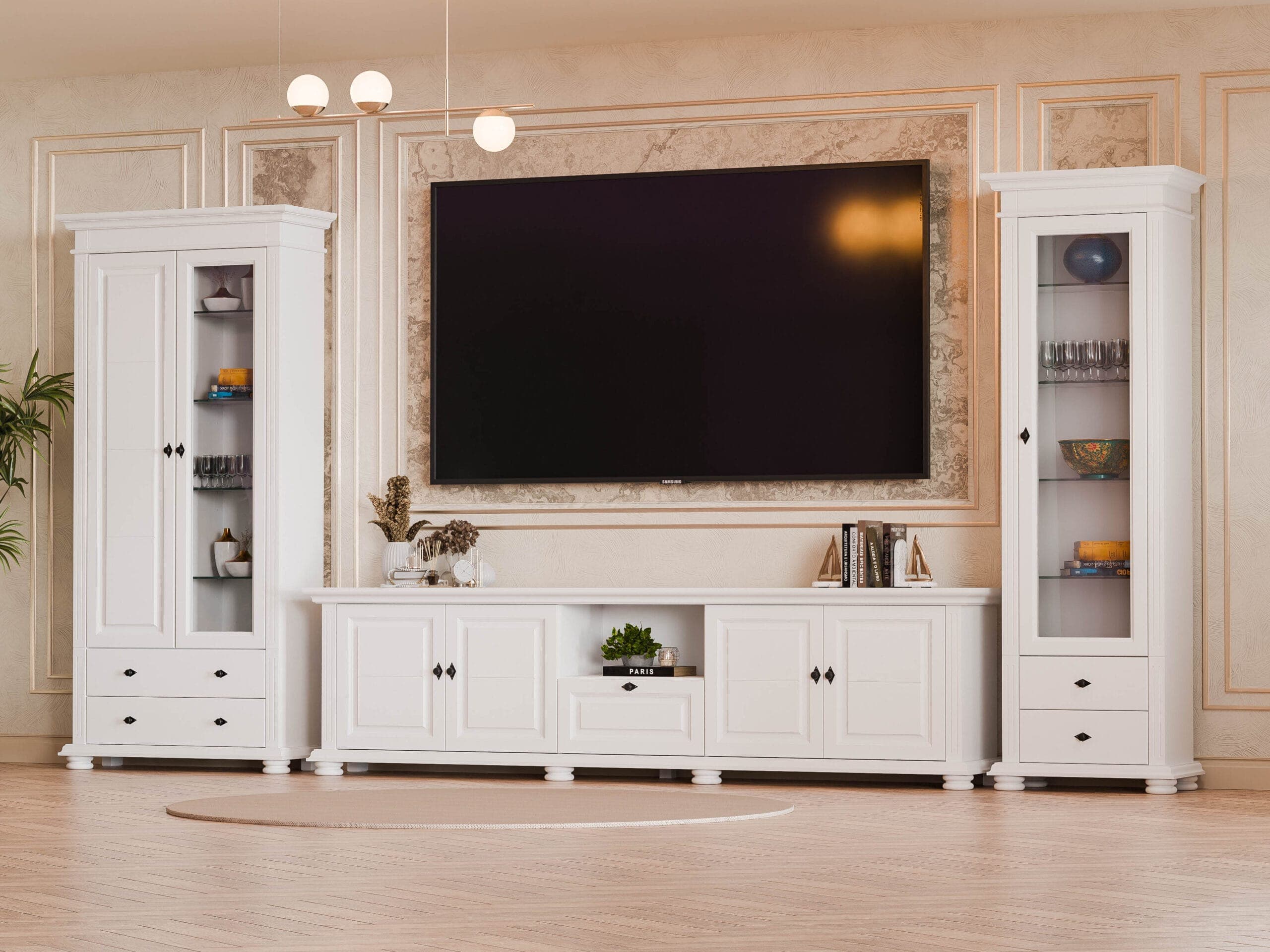 Wohnzimmer-Set Skagen aus Massivholz mit Vitrinen