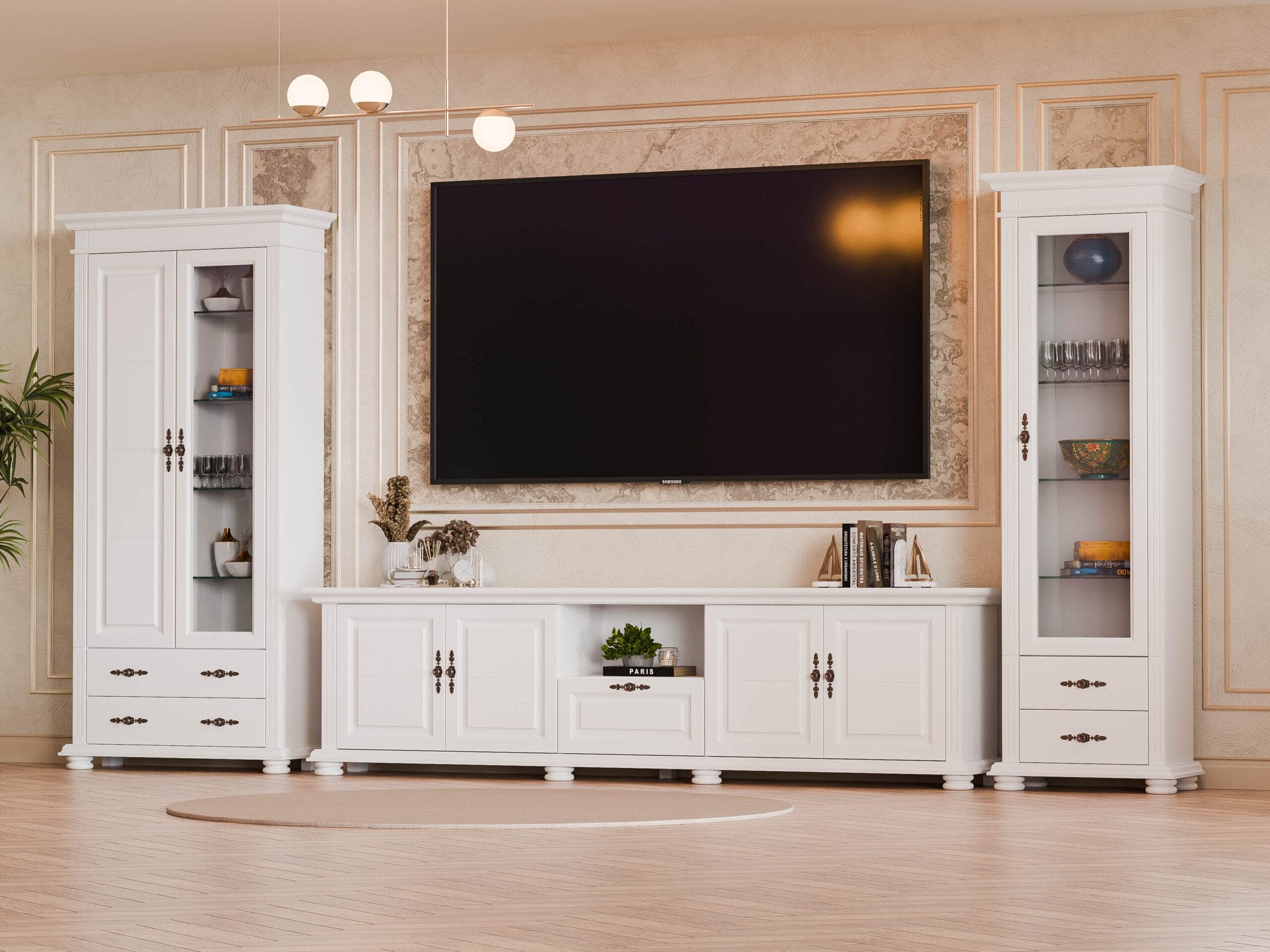 Wohnzimmer-Set Skagen aus Massivholz mit Vitrinen
