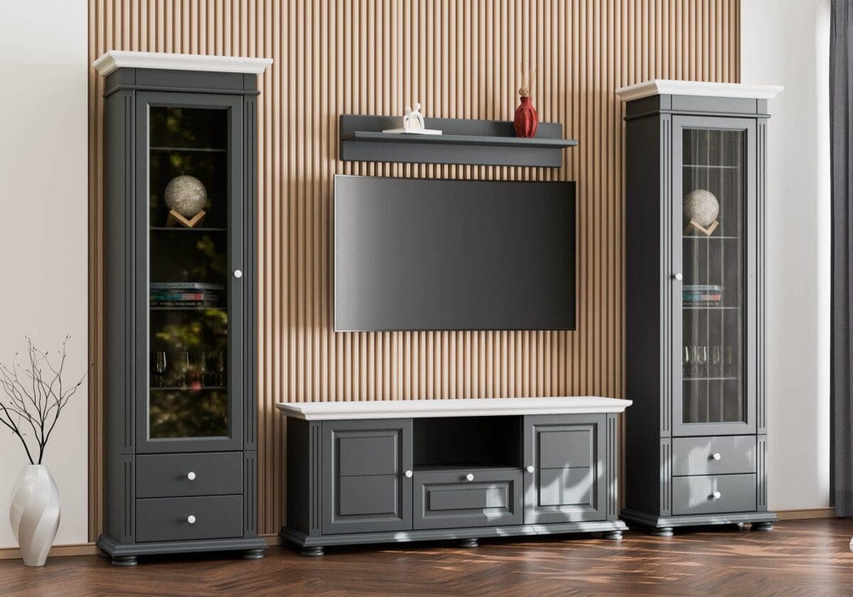 Wohnzimmer-Set Skagen 11 aus Massivholz mit Vitrinen