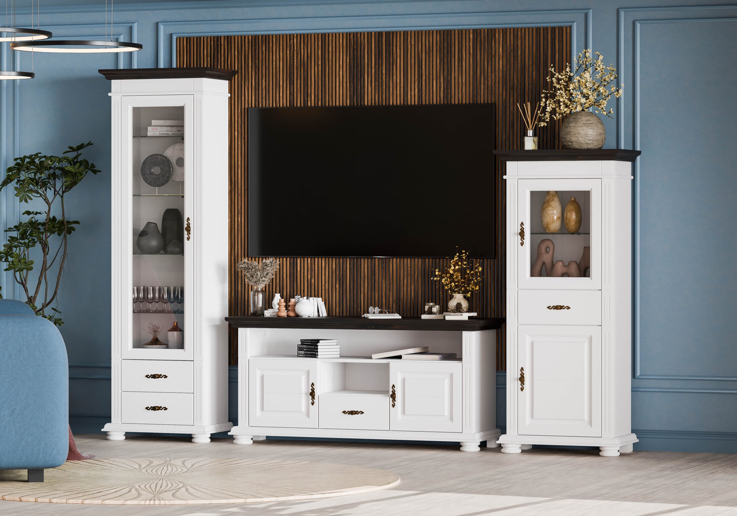 Wohnzimmer Skagen 13 aus Massivholz, Länge 267,5 cm