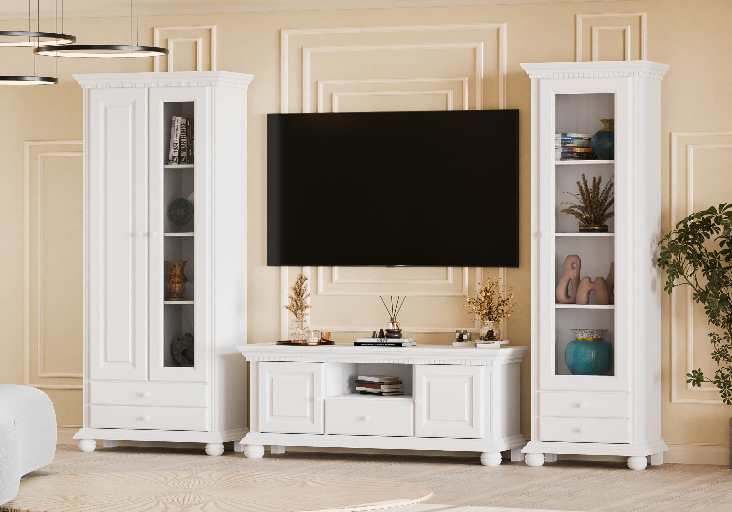 Wohnzimmer-Set Fjord 11 aus Massivholz mit 2 Vitrinen