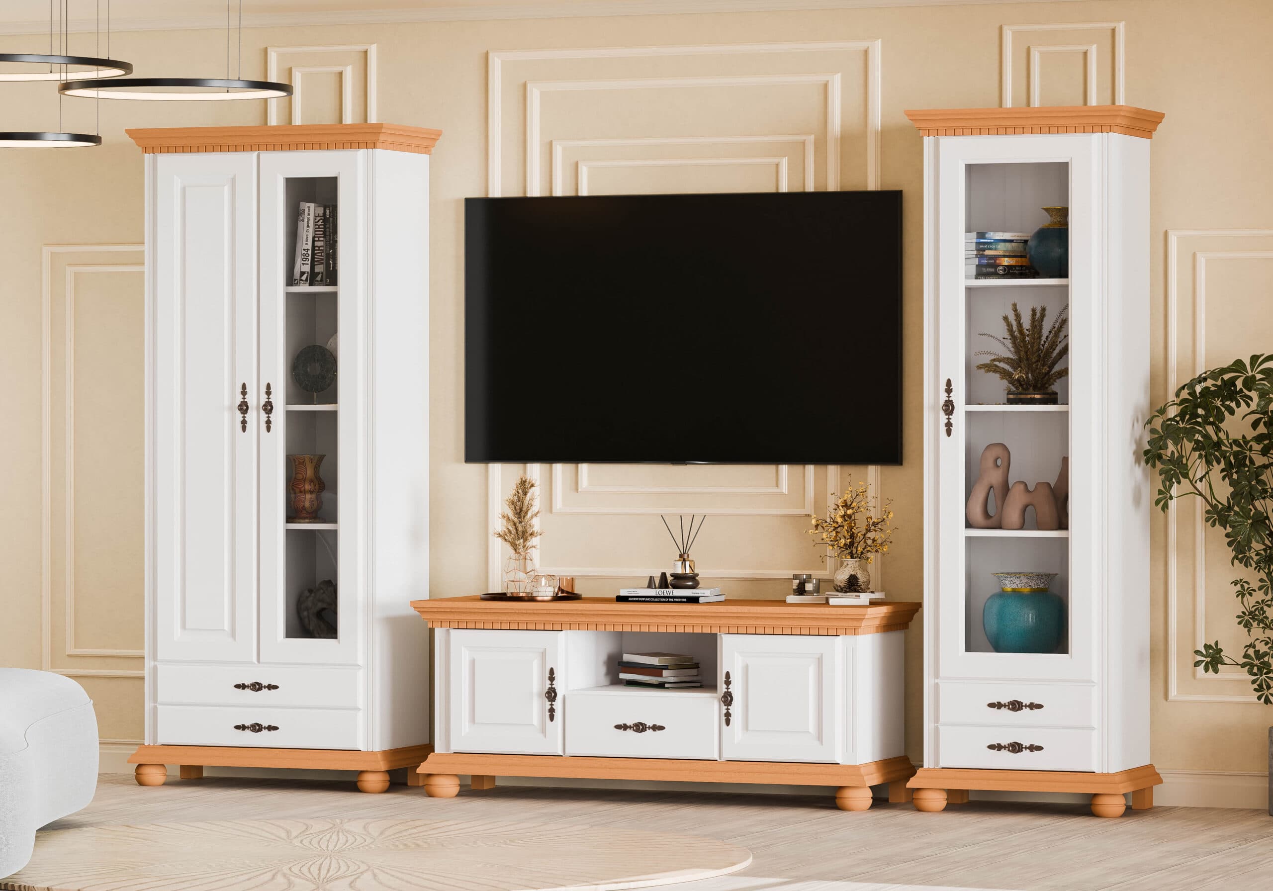 Wohnzimmer-Set Fjord 11 aus Massivholz mit 2 Vitrinen