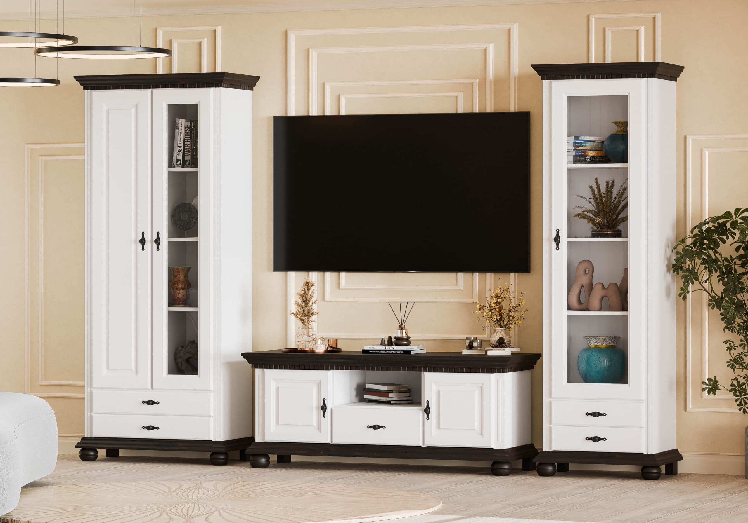 Wohnzimmer-Set Fjord 11 aus Massivholz mit 2 Vitrinen