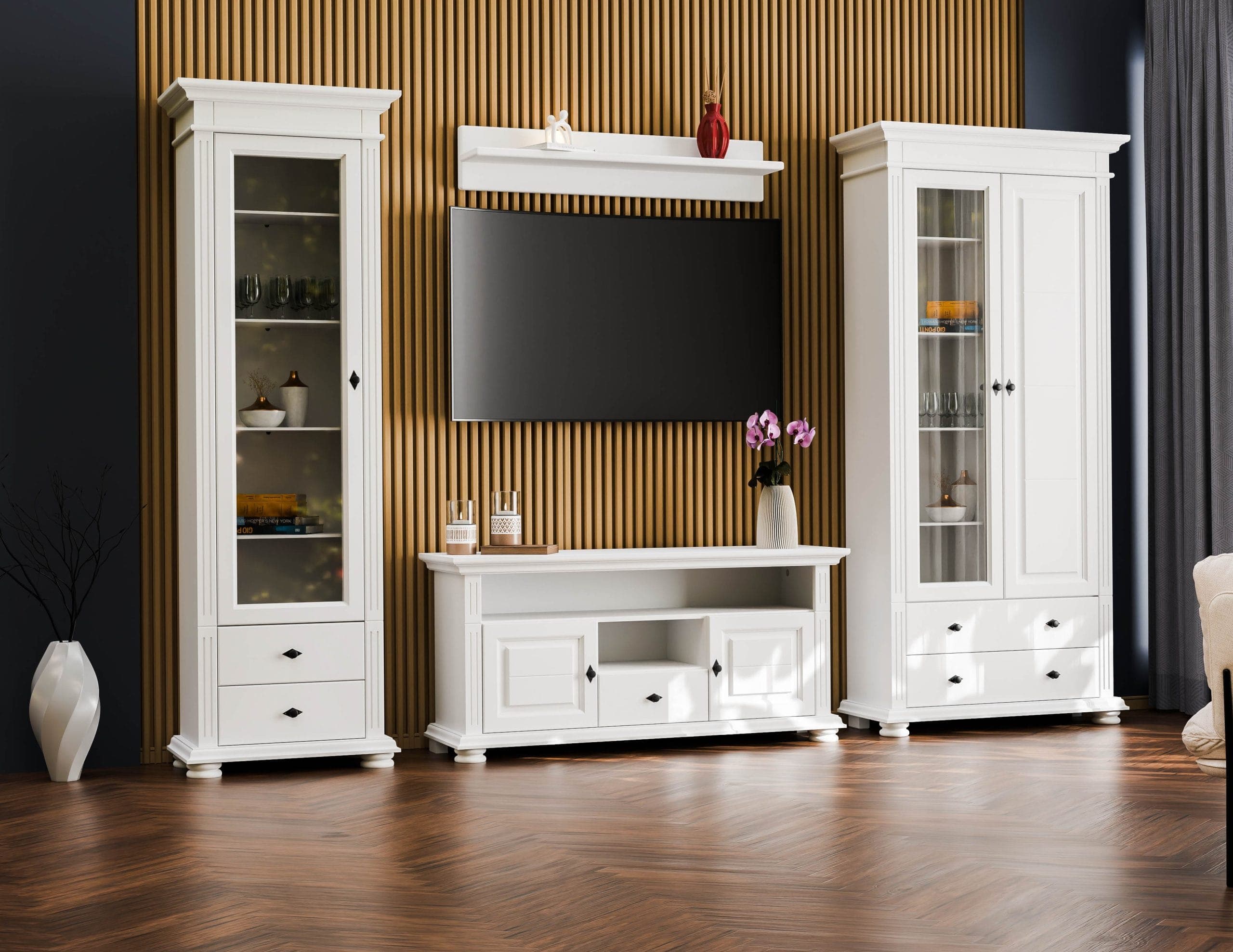Wohnzimmer Skagen 2 – Massivholz-Set in Antikweiß