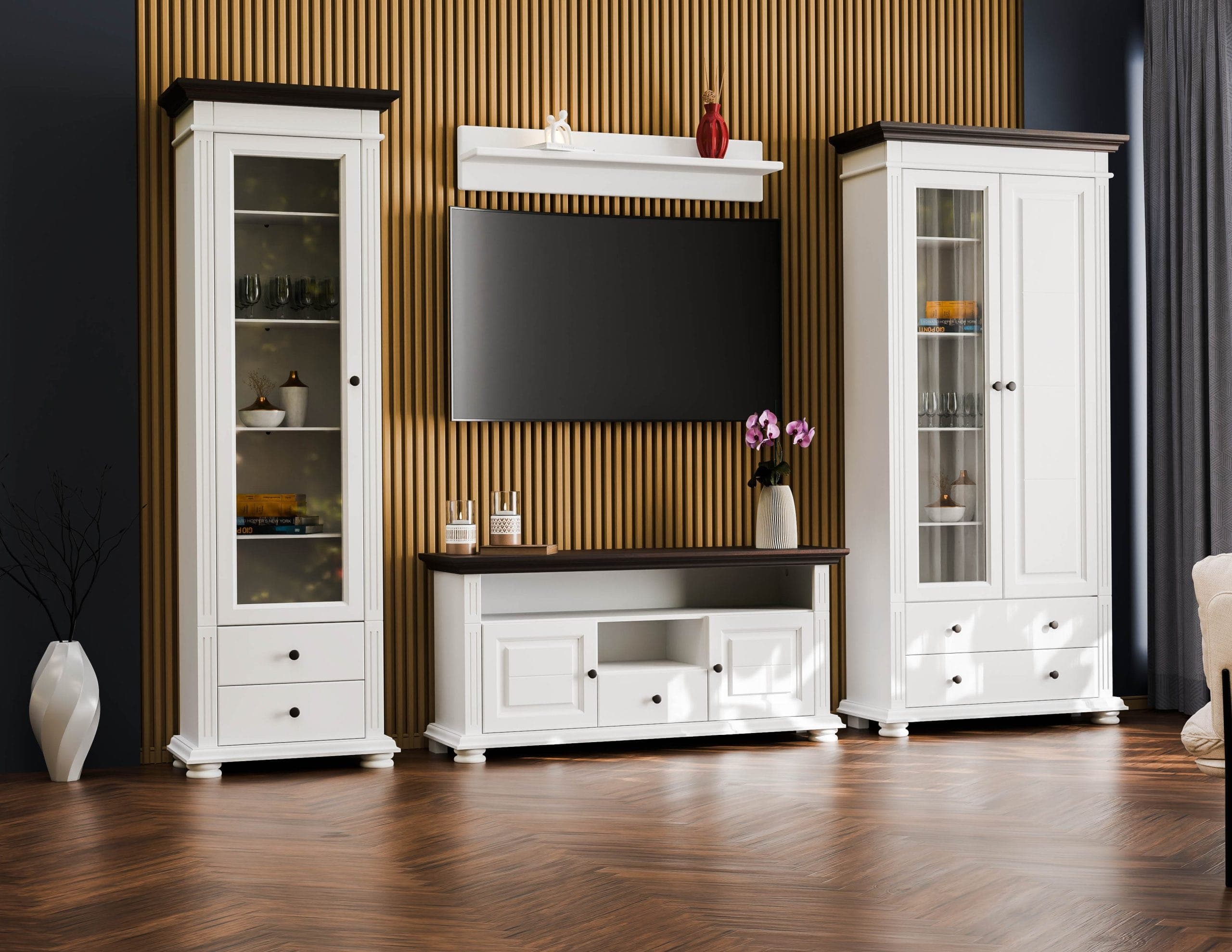 Wohnzimmer Skagen 2 – Massivholz-Set mit zwei Vitrinen