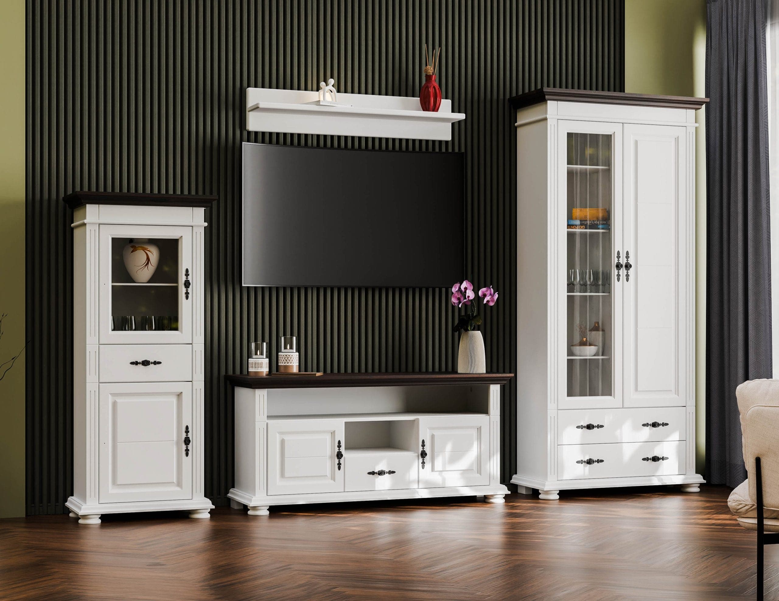 Wohnzimmer Skagen 1 – Massivholz-Set mit 2 Vitrinen