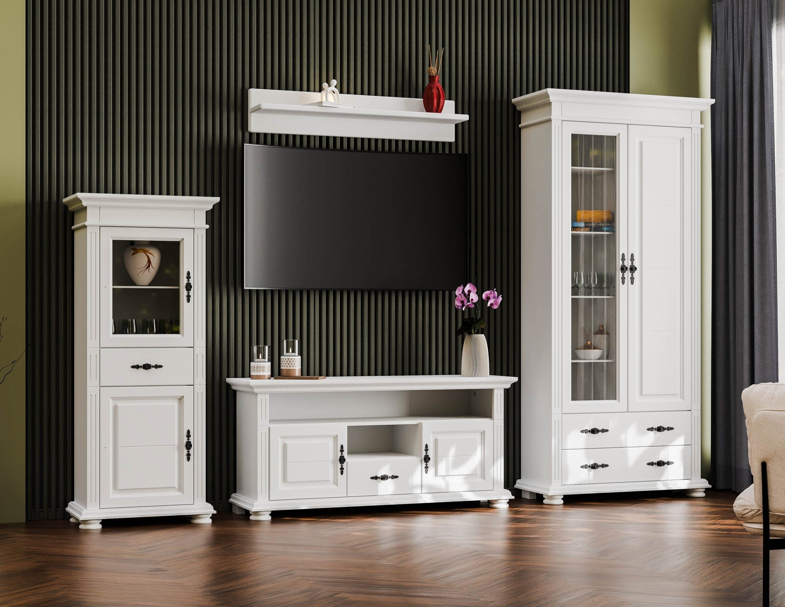Wohnzimmer Skagen 1 – Massivholz-Set mit 2 Vitrinen