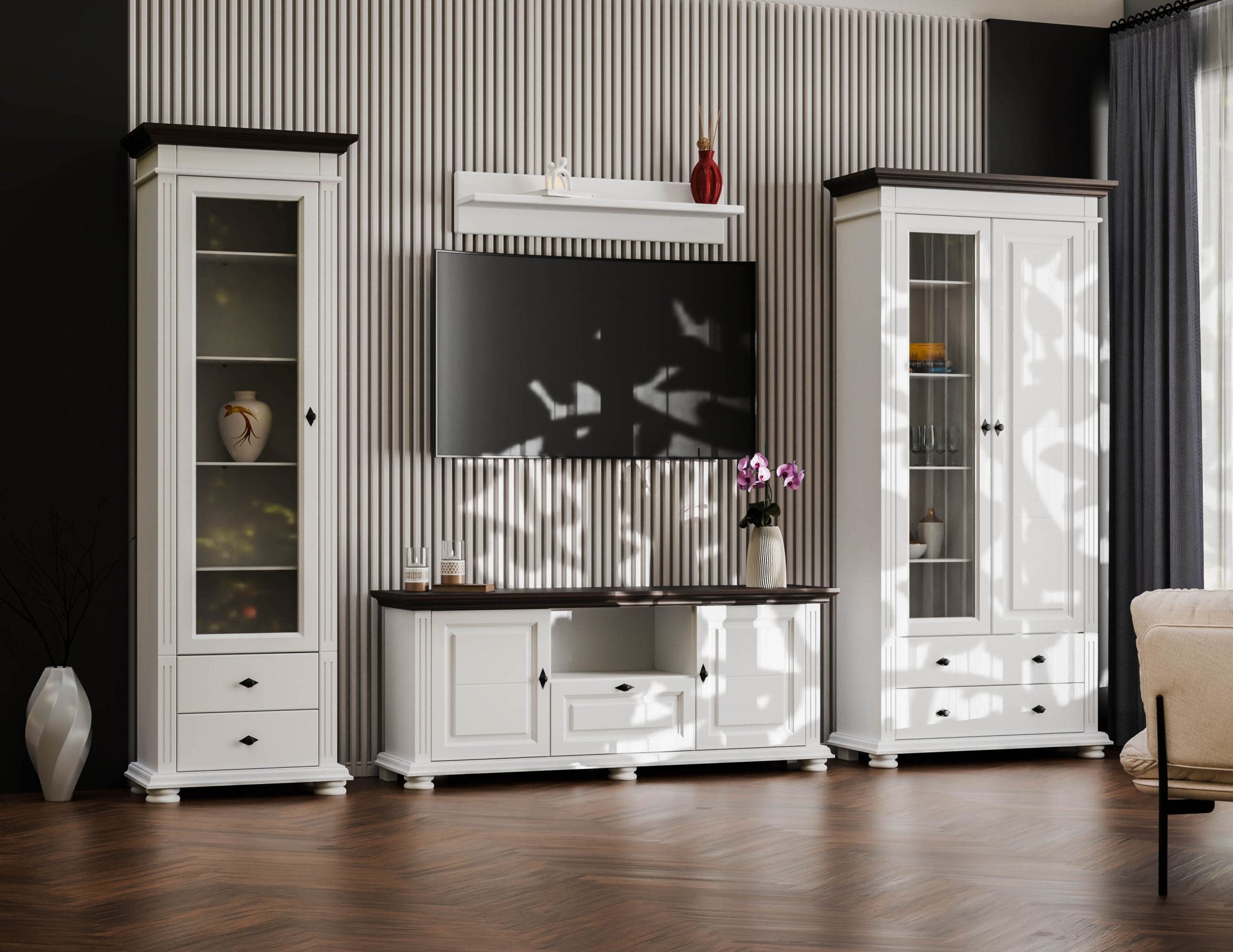 Wohnzimmer-Set Skagen 8 aus Massivholz mit breiter Kommode