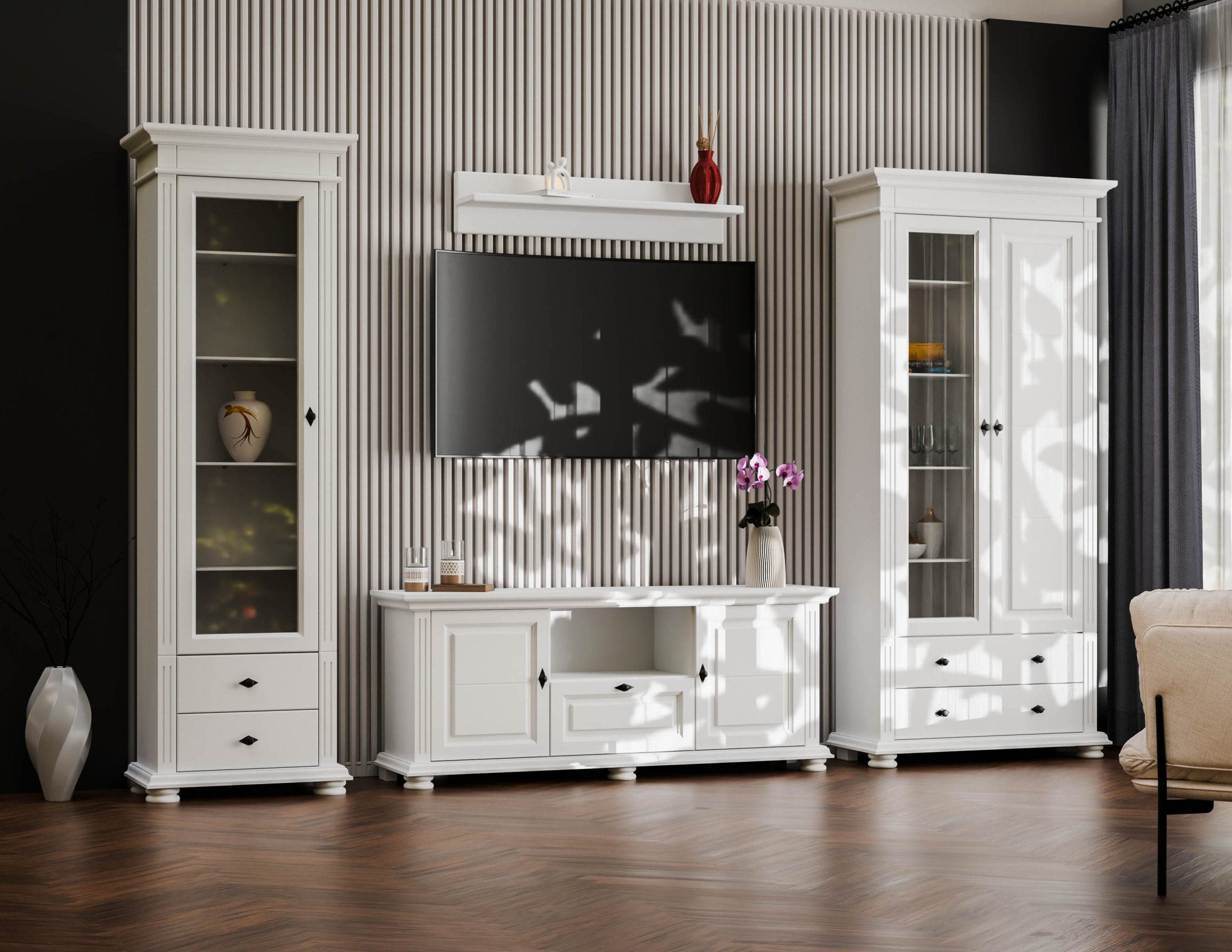 Wohnzimmer-Set Skagen 8 aus Massivholz mit breiter Kommode