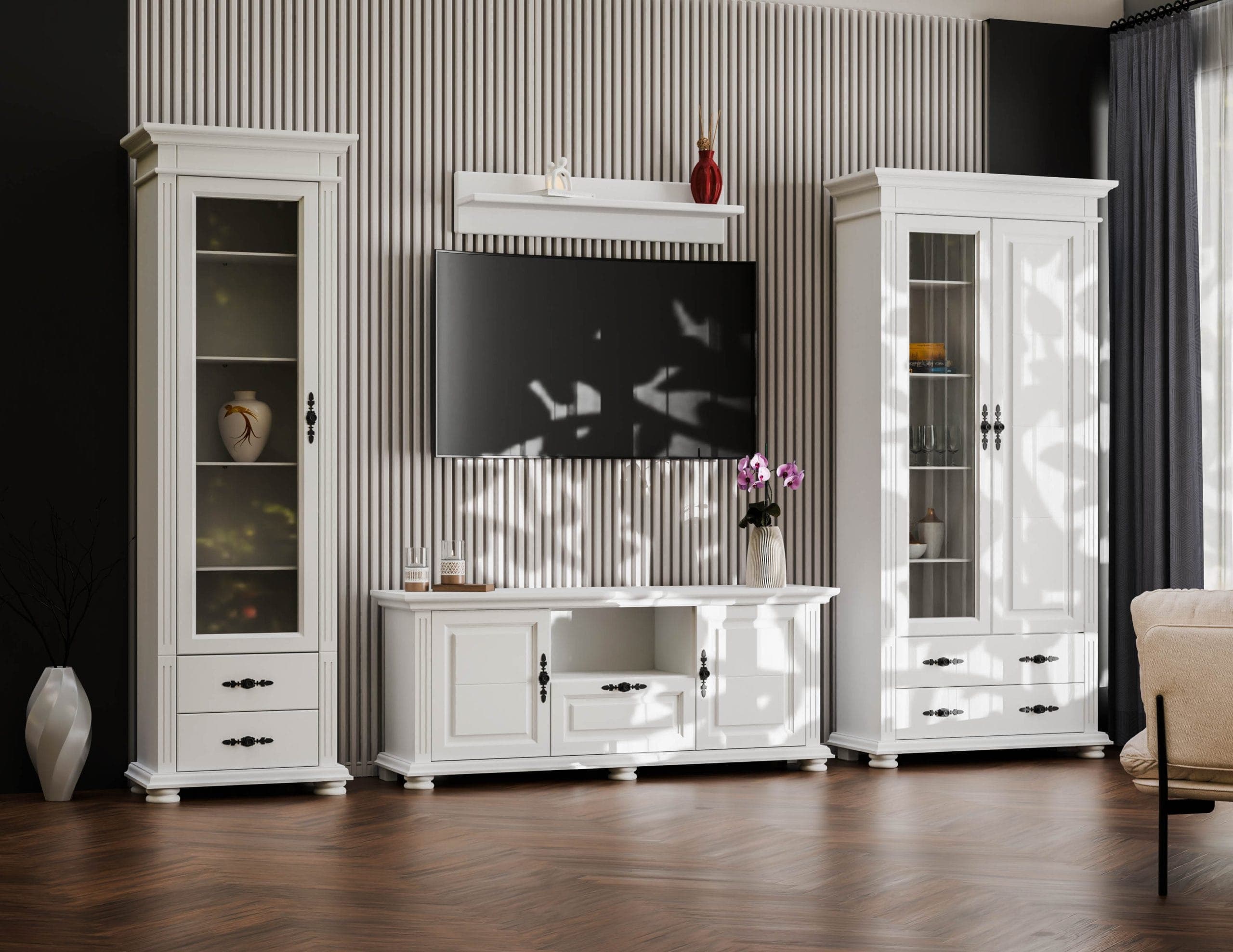 Wohnzimmer-Set Skagen 8 aus Massivholz mit breiter Kommode