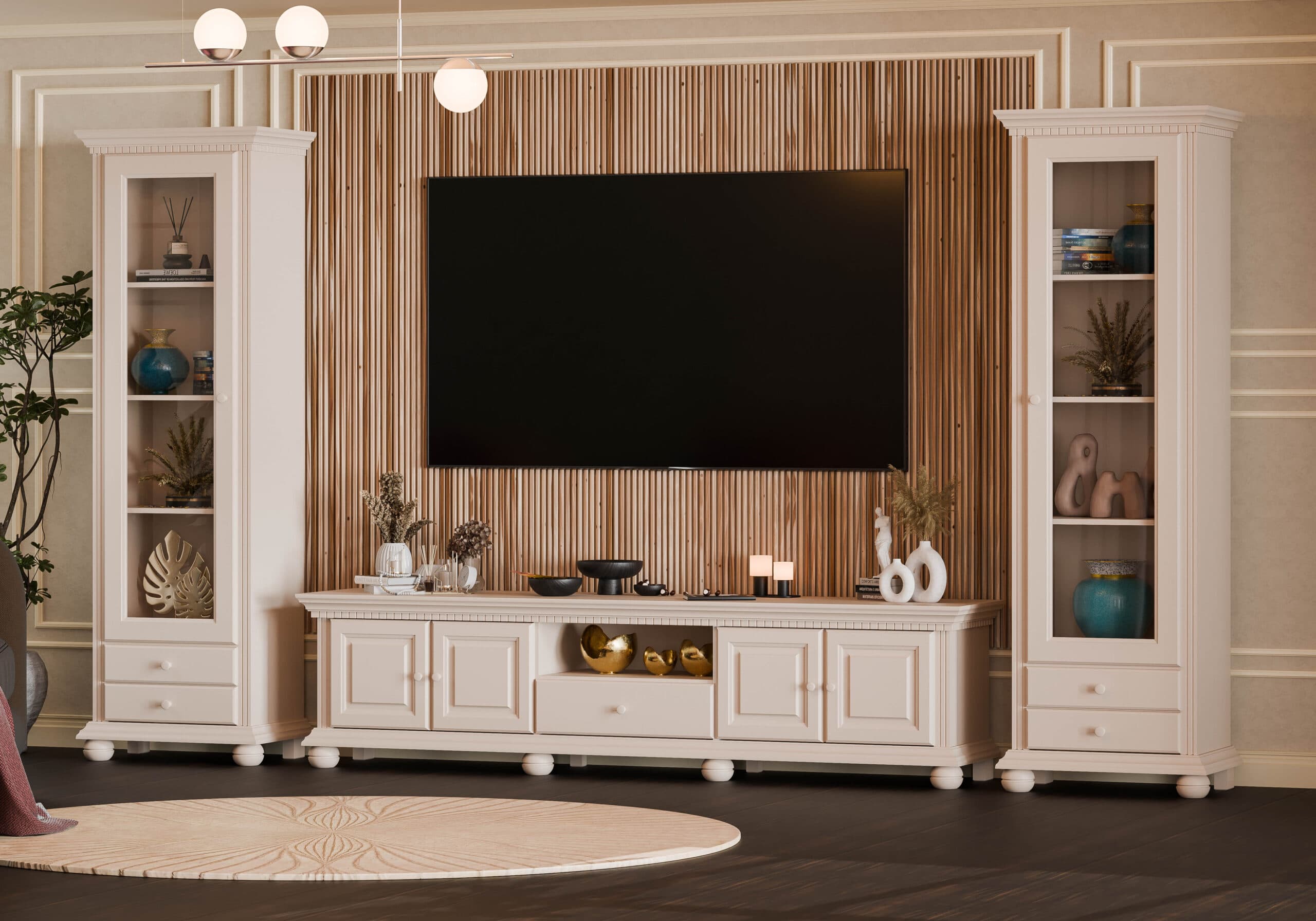 Wohnzimmer-Set Fjord 10 aus Massivholz in Puderbeige