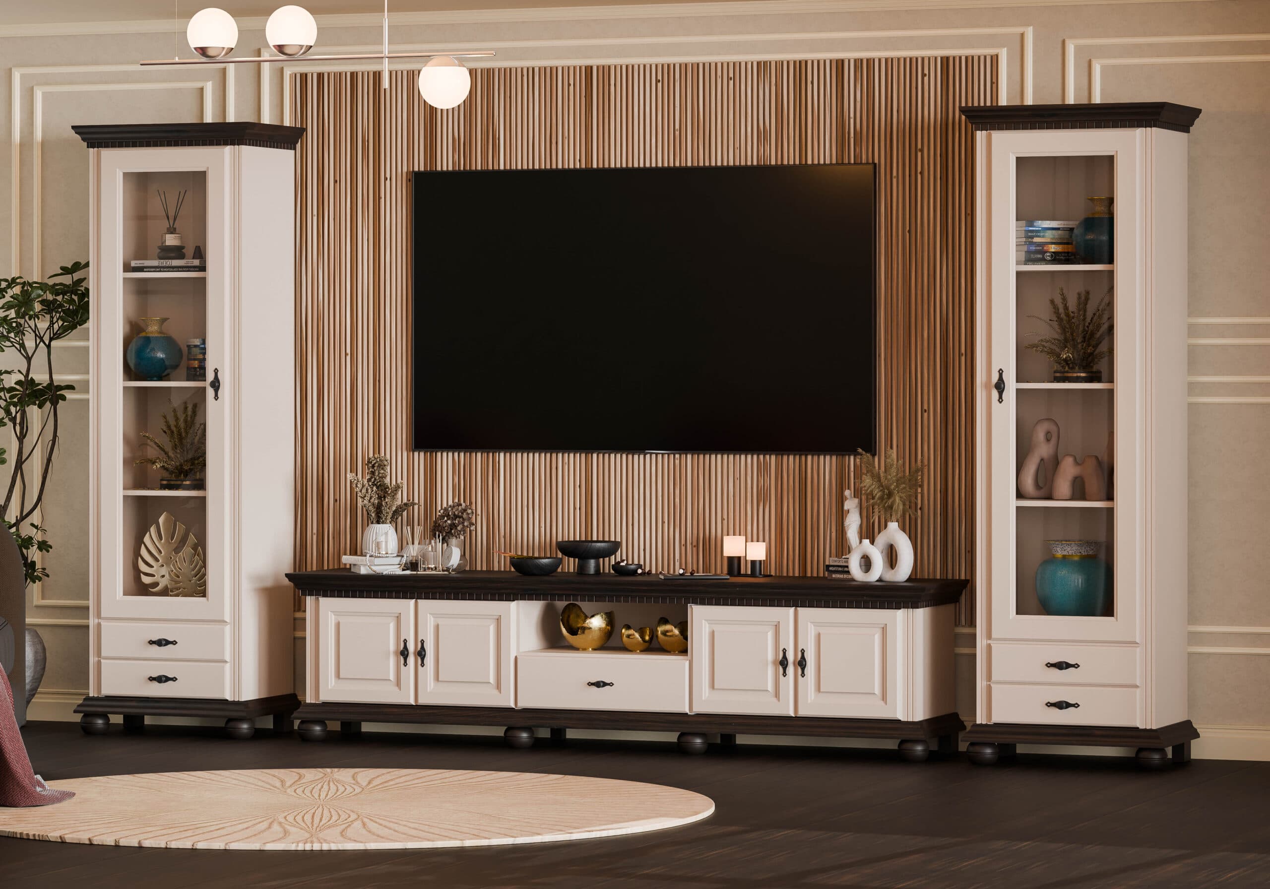 Wohnzimmer-Set Fjord 10 aus Massivholz in Puderbeige