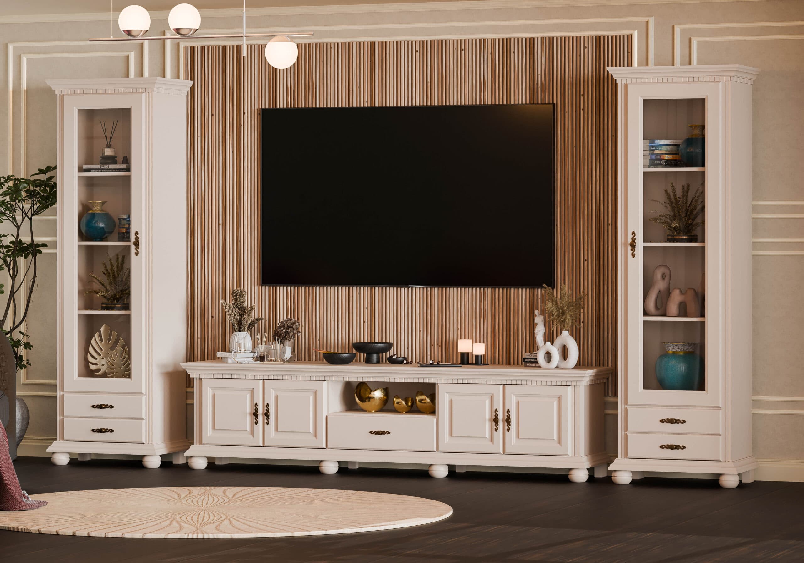 Wohnzimmer-Set Fjord 10 aus Massivholz in Puderbeige