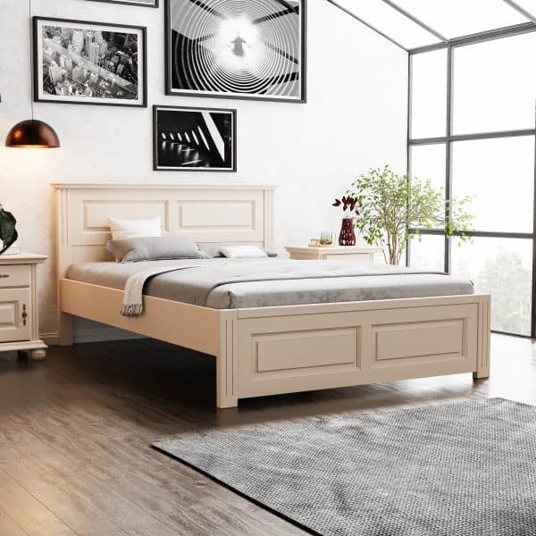 Bett 160×200 Nordby aus Massivholz in Puderbeige