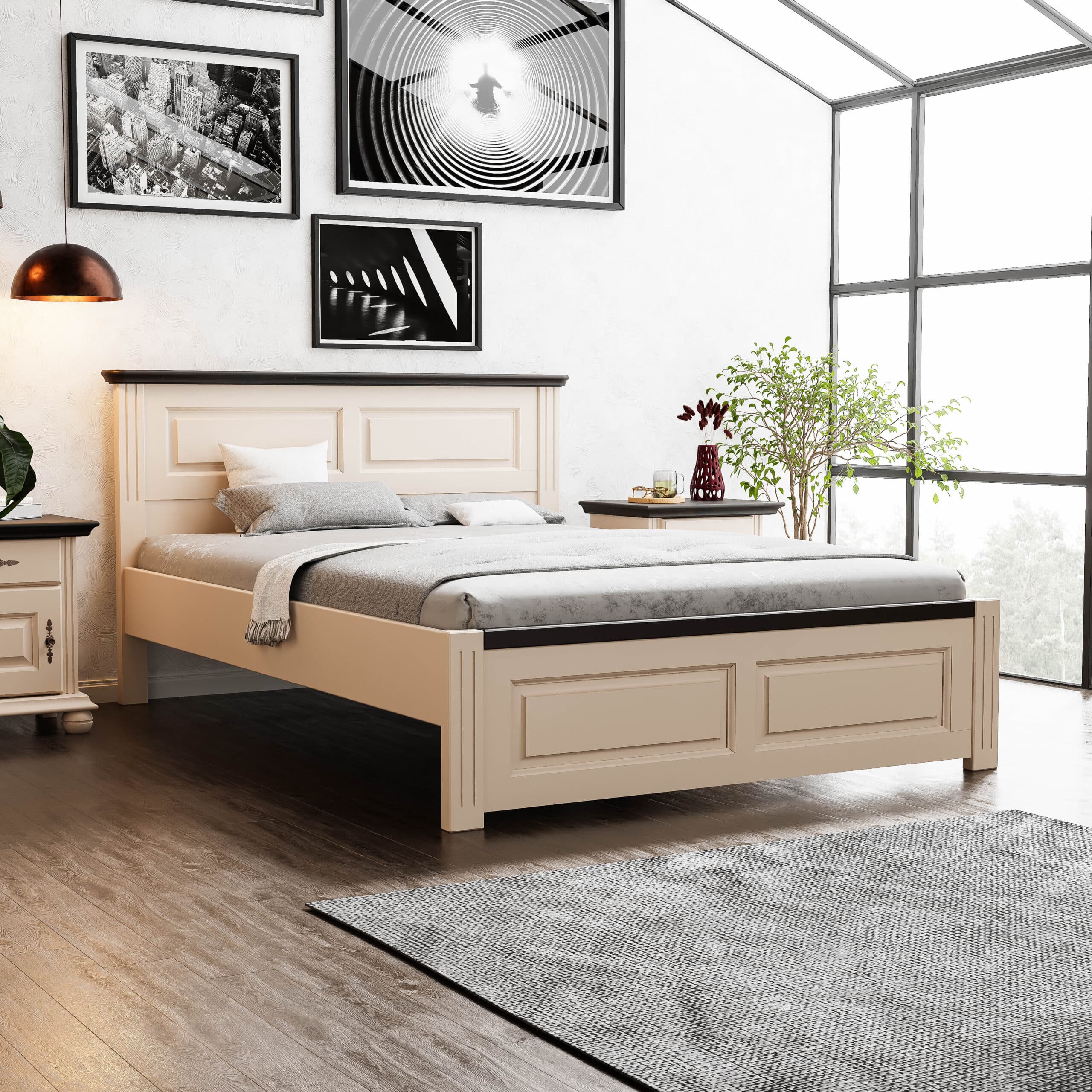 Bett 180×200 Nordby aus Massivholz in Puderbeige