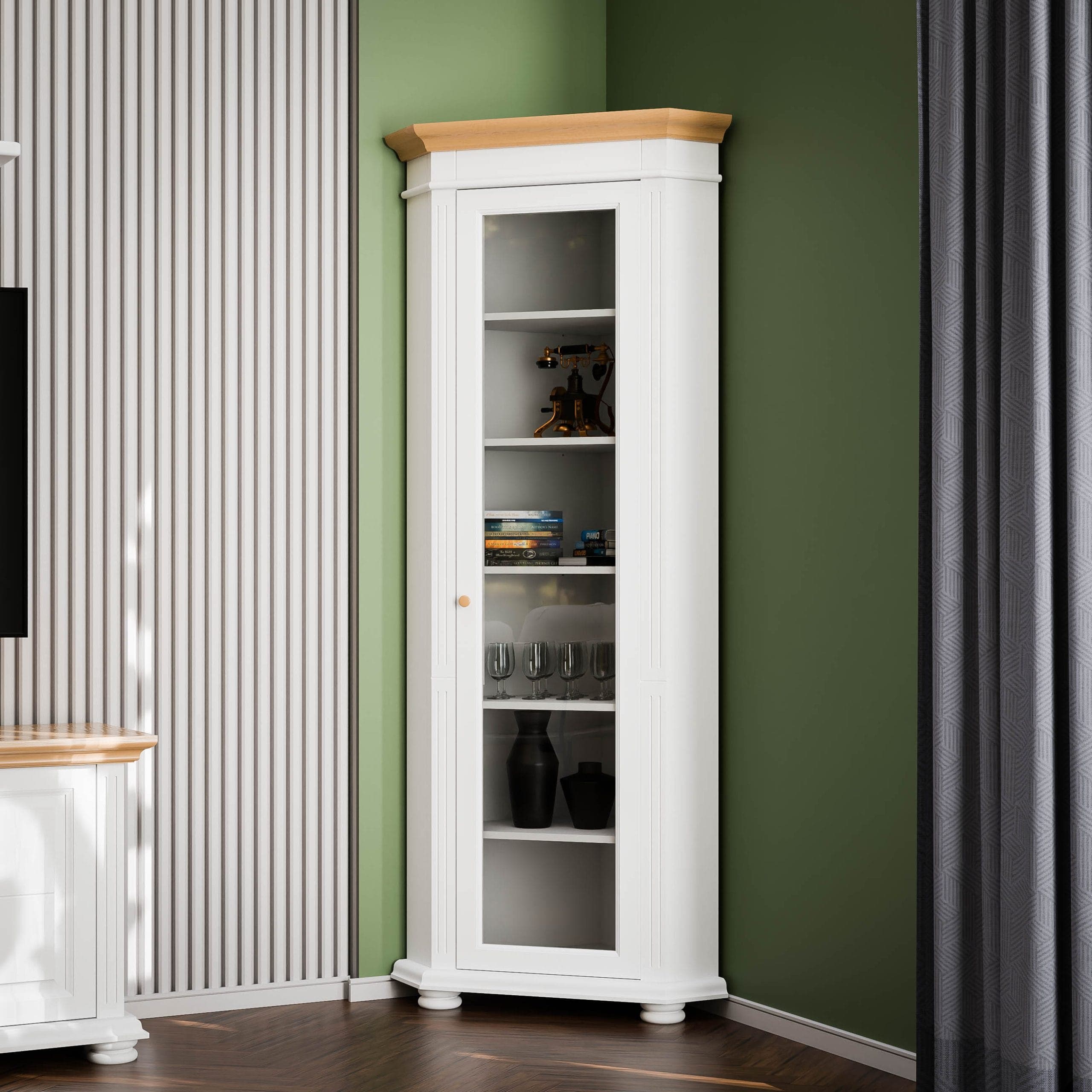Eckvitrine Skagen mit Glasfront aus Massivholz