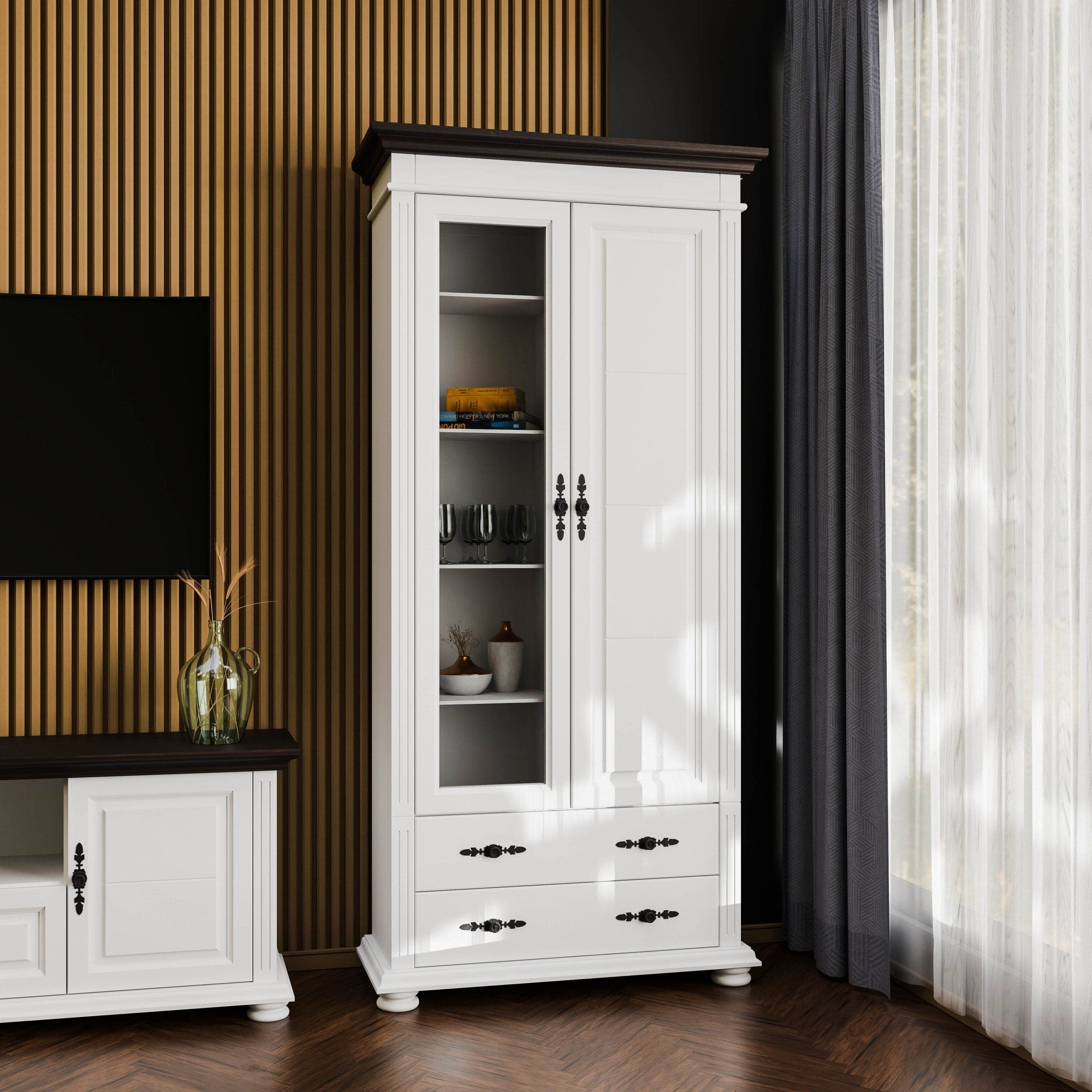 Wohnzimmer Skagen 3 – Massivholz-Set mit 2 Vitrinen