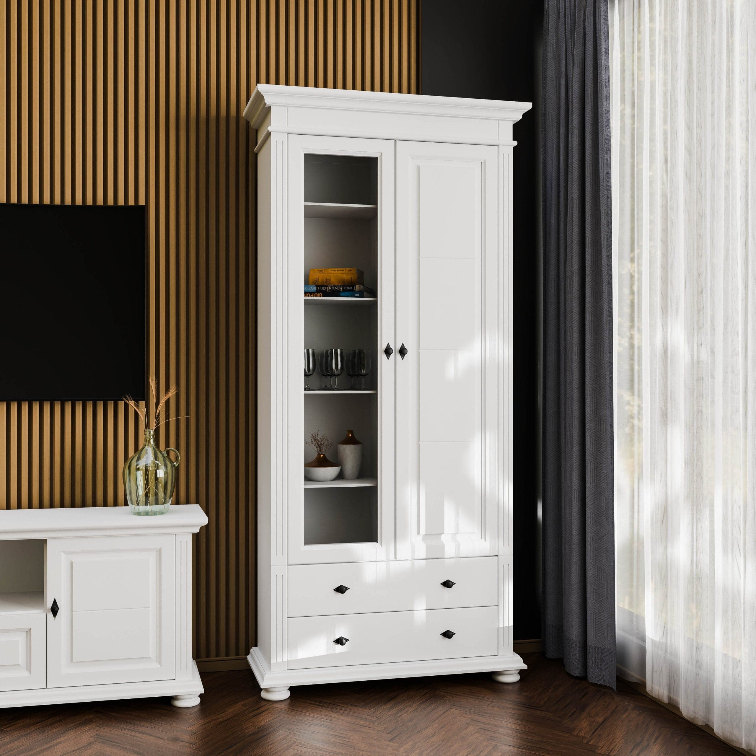 Wohnzimmer Skagen 3 – Massivholz-Set mit 2 Vitrinen