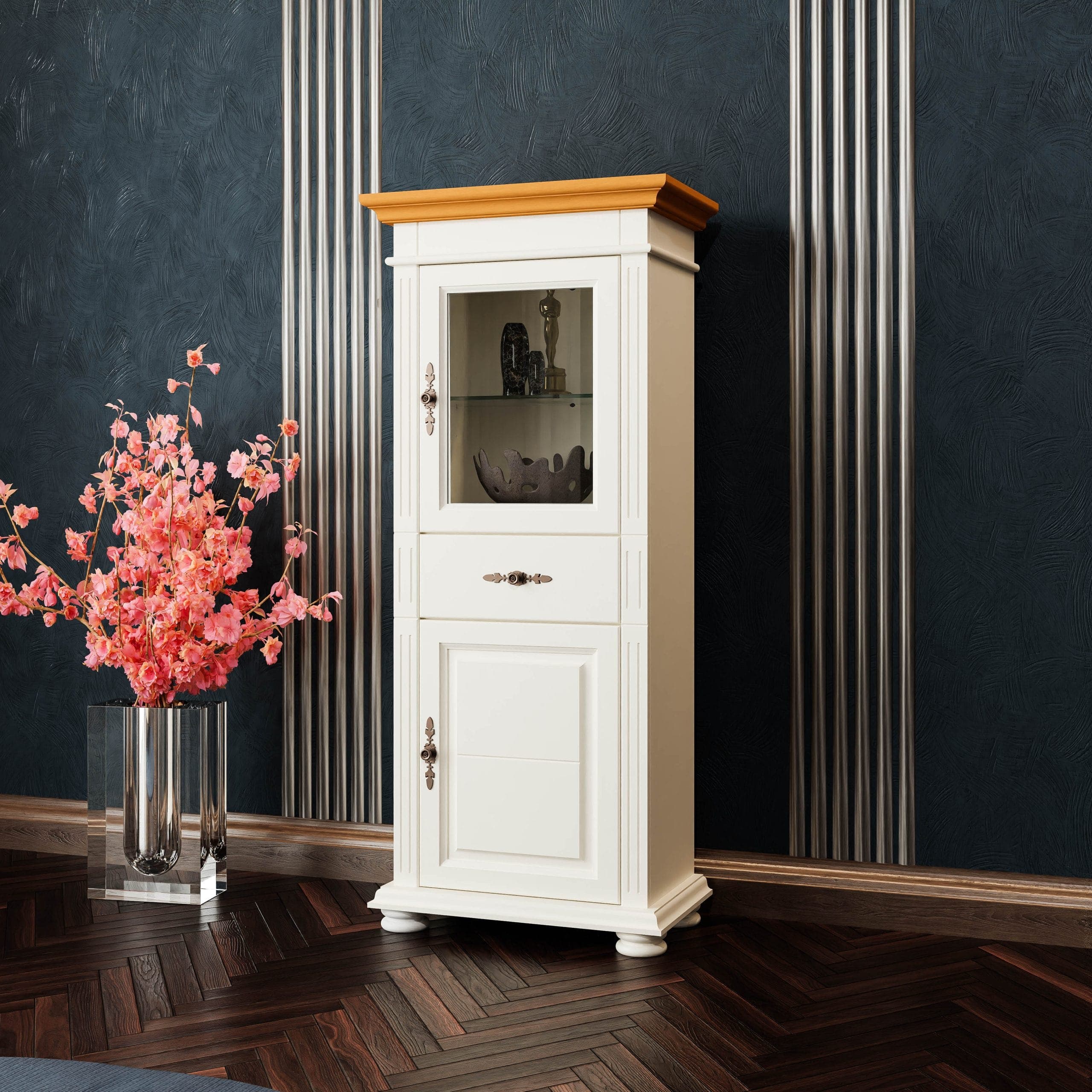 Vitrine Skagen Klein aus Massivholz in Vanille