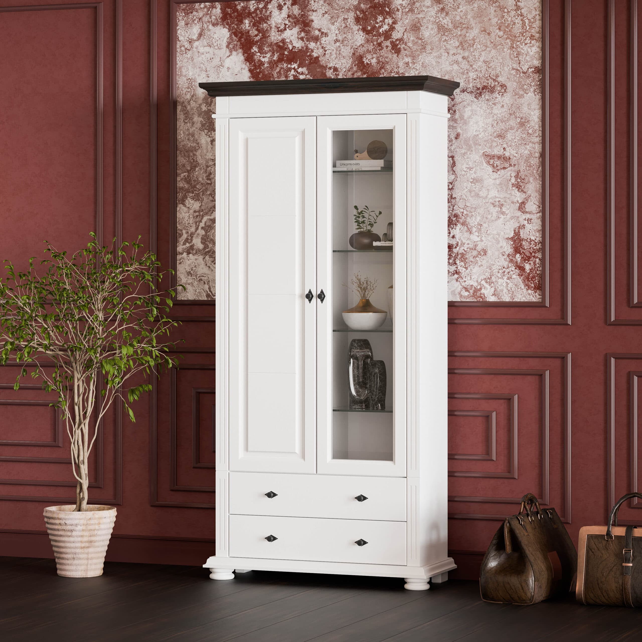 Große Vitrine Skagen aus massivem Fichtenholz