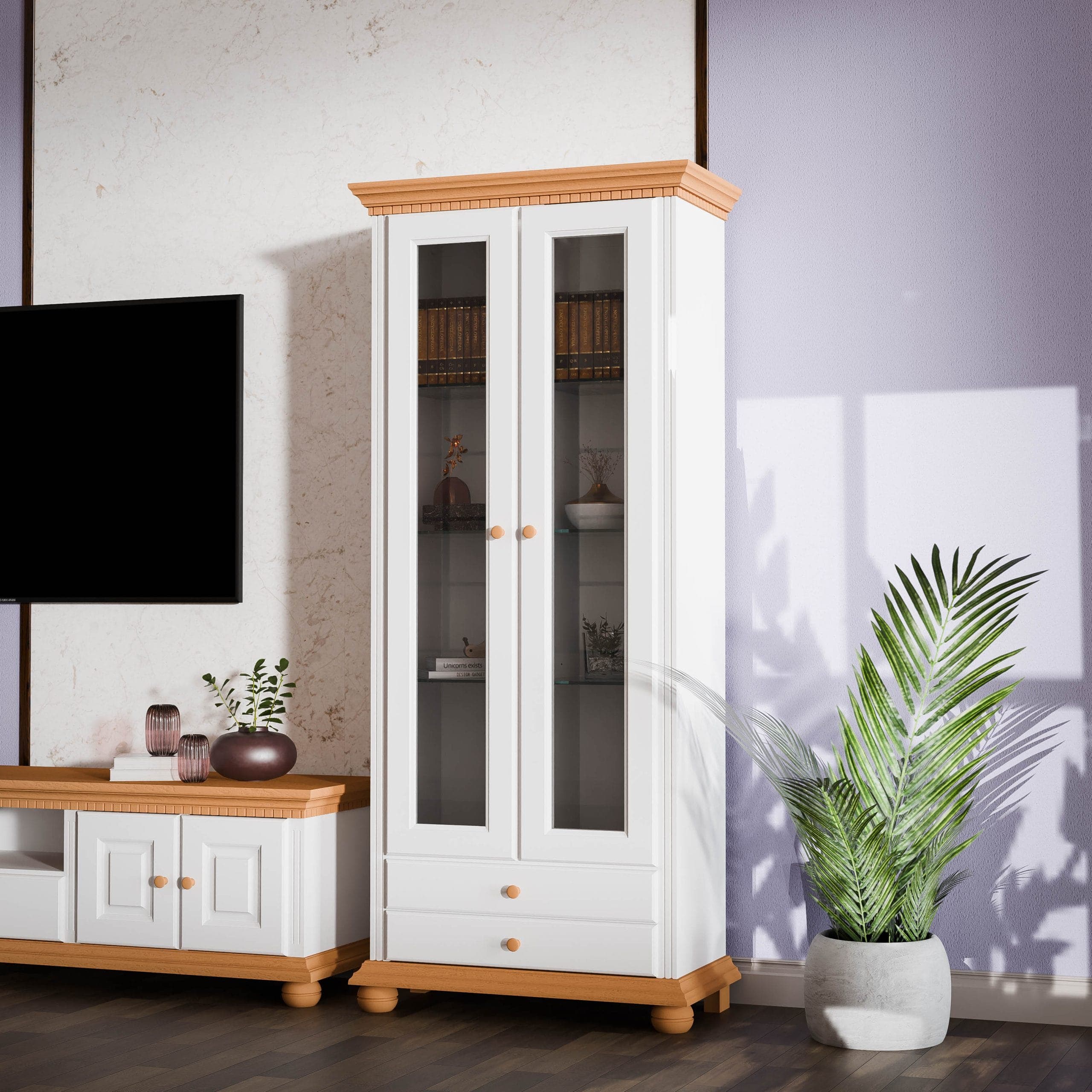 Massivholz-Vitrine Fjord 3 mit zwei Glastüren
