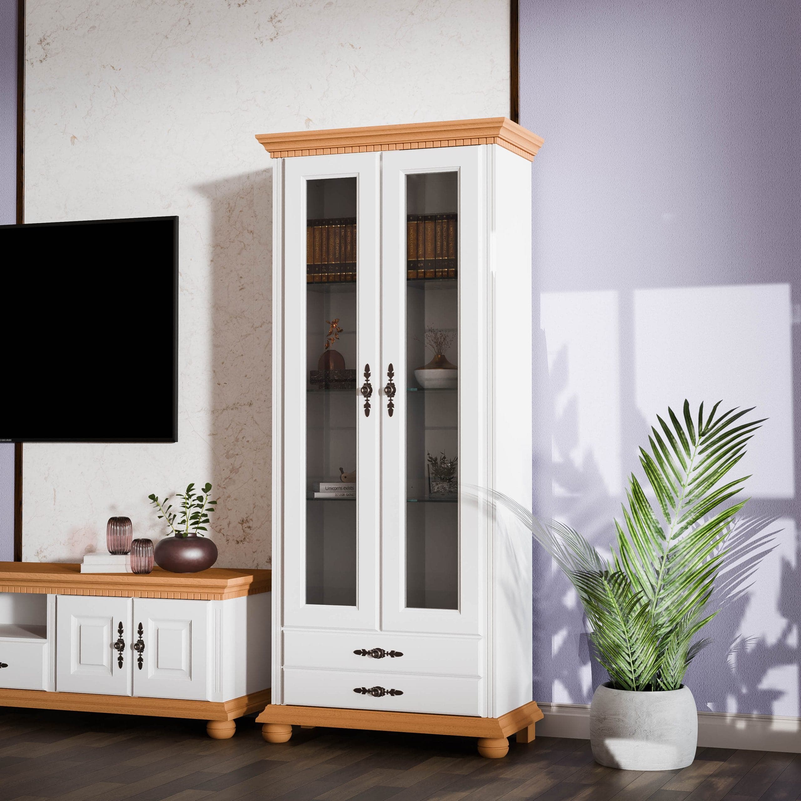 Massivholz-Vitrine Fjord 3 mit zwei Glastüren