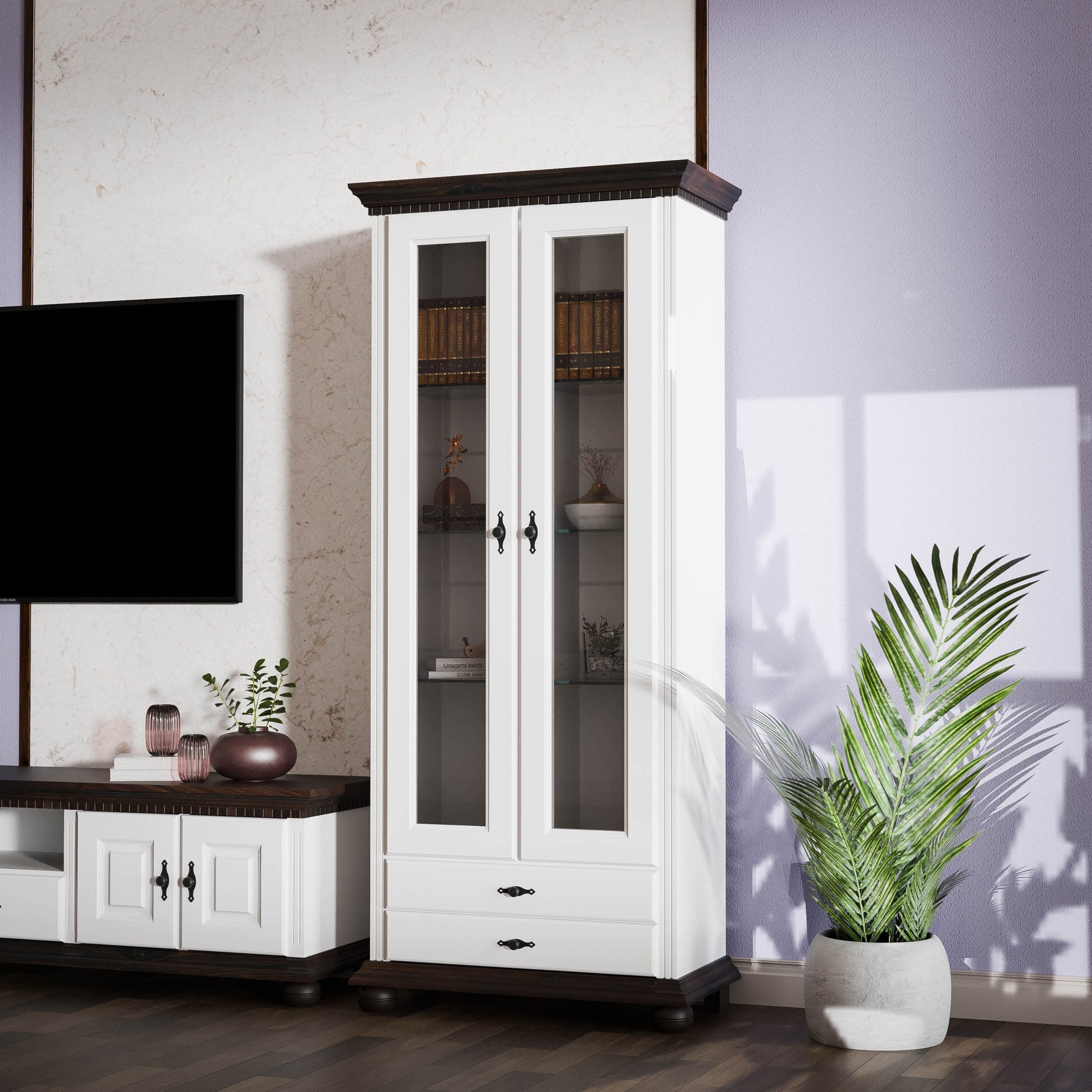Massivholz-Vitrine Fjord 3 mit zwei Glastüren