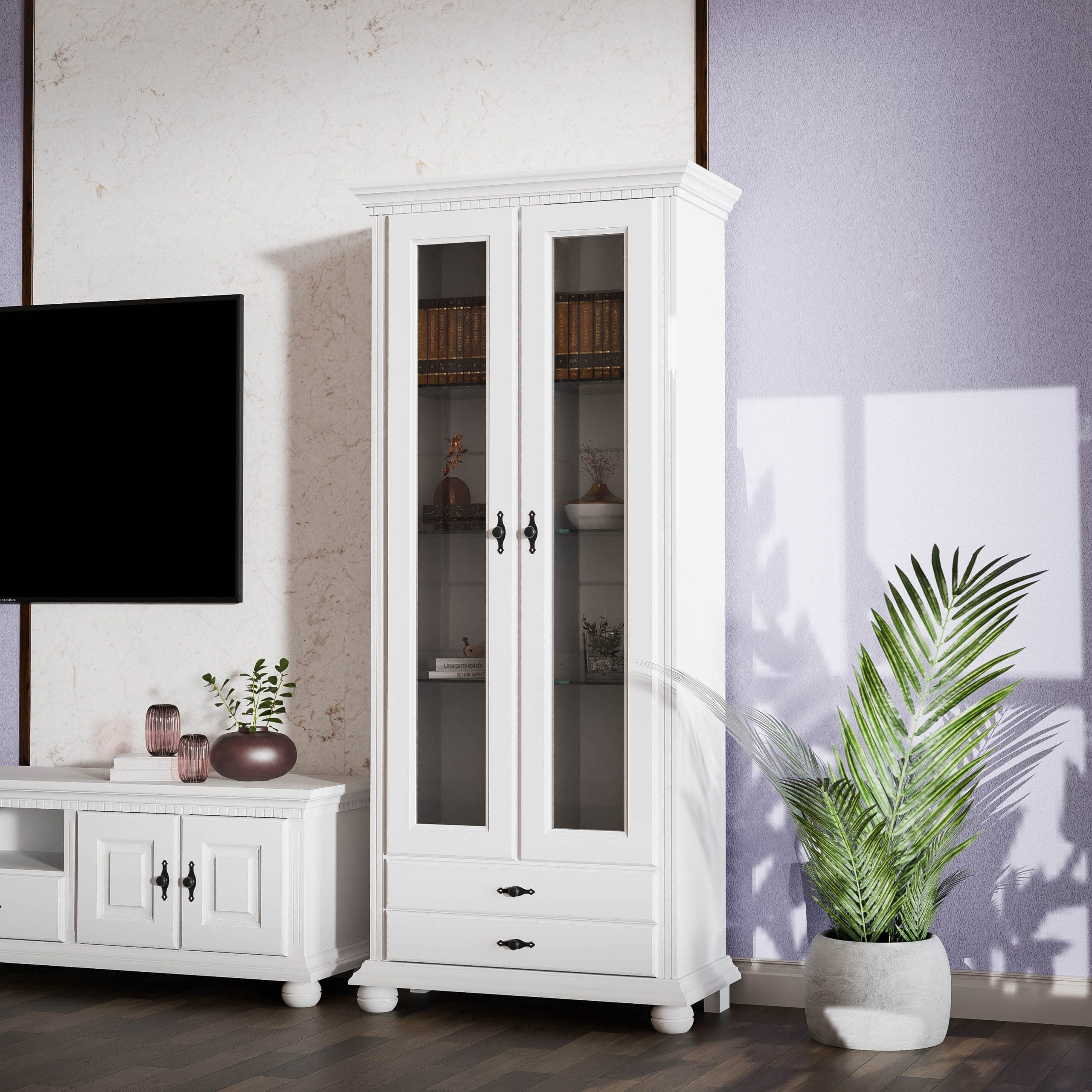 Massivholz-Vitrine Fjord 3 mit zwei Glastüren