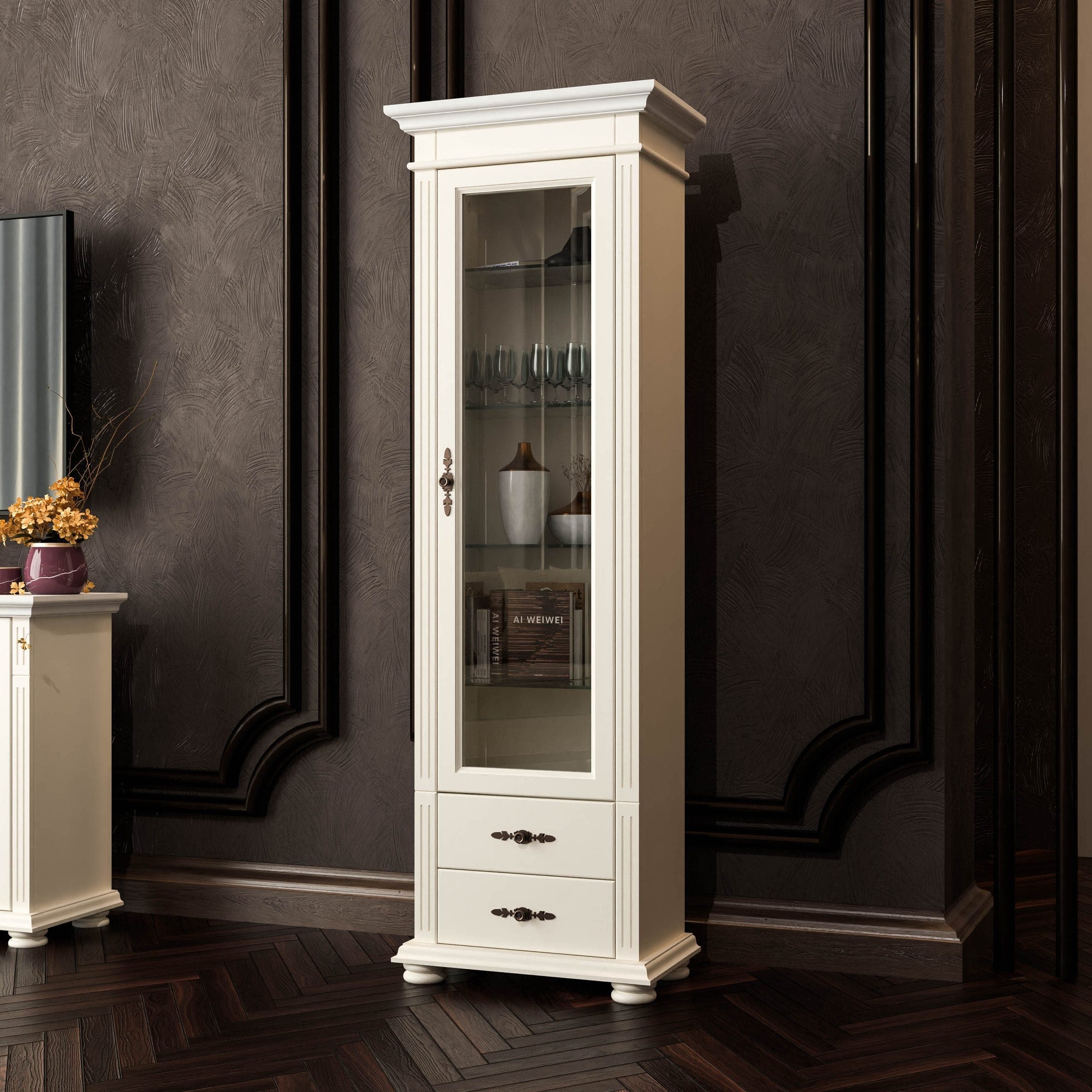 Mittlere Vitrine Skagen aus Massivholz, Vanille