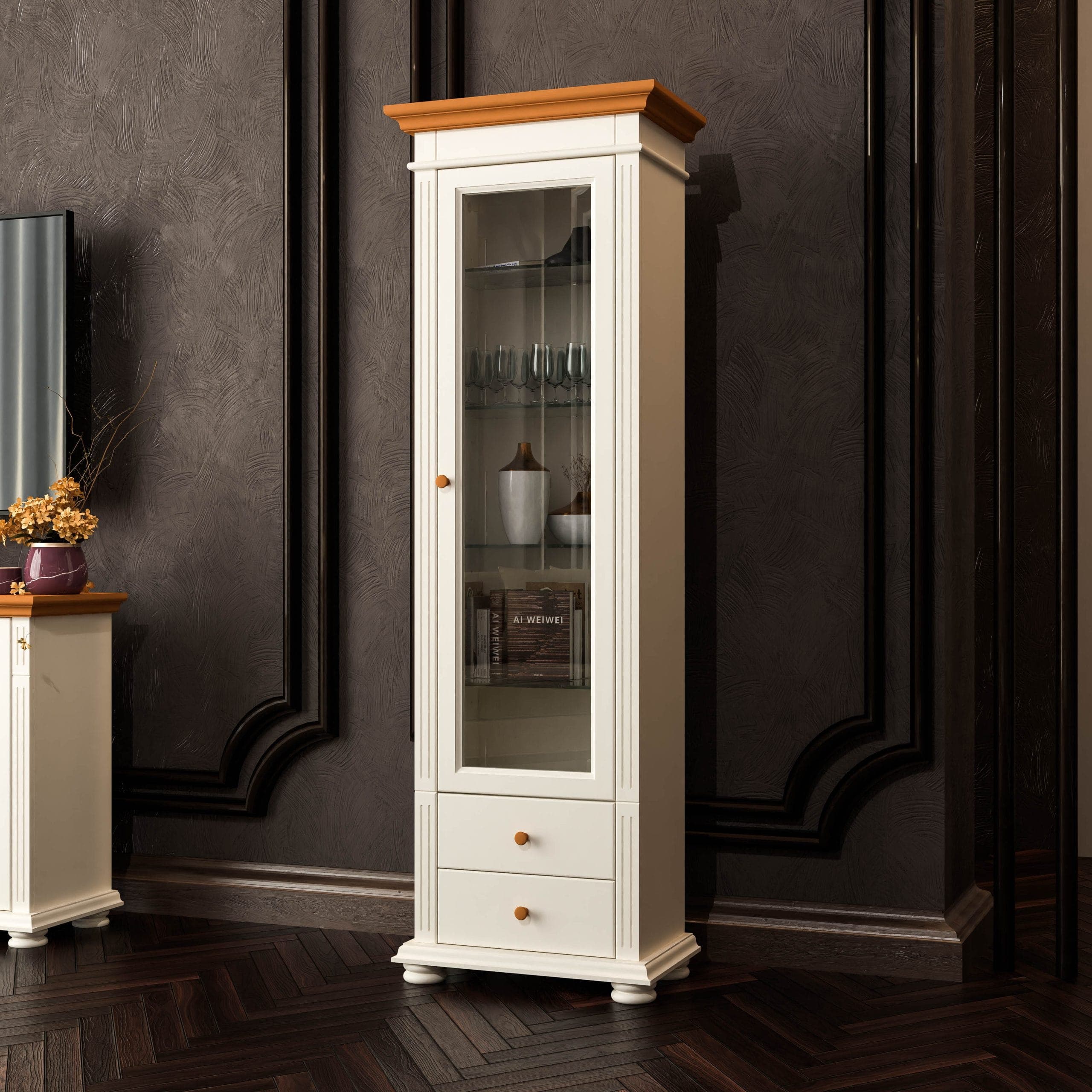 Mittlere Vitrine Skagen aus Massivholz, Vanille