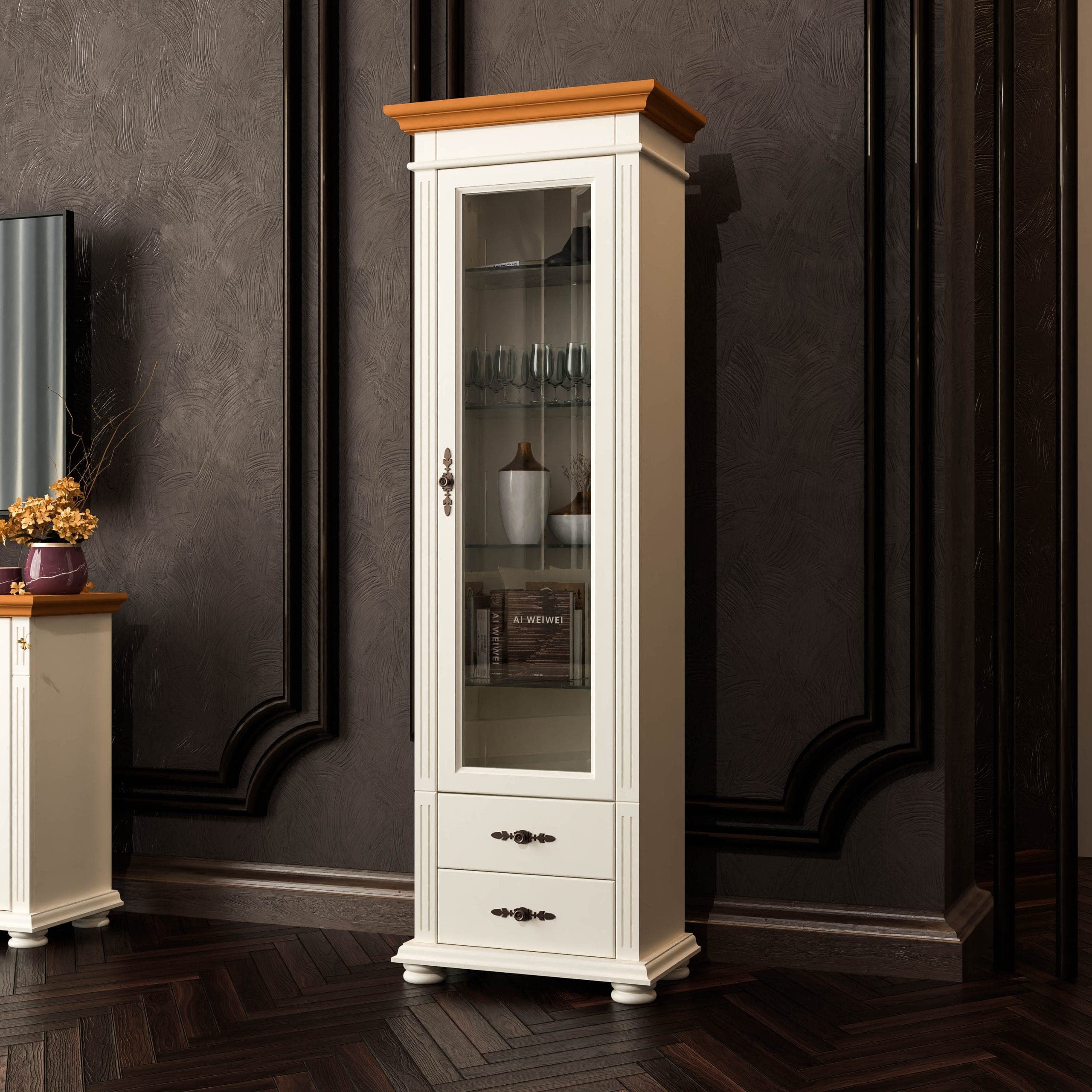 Mittlere Vitrine Skagen aus Massivholz, Vanille