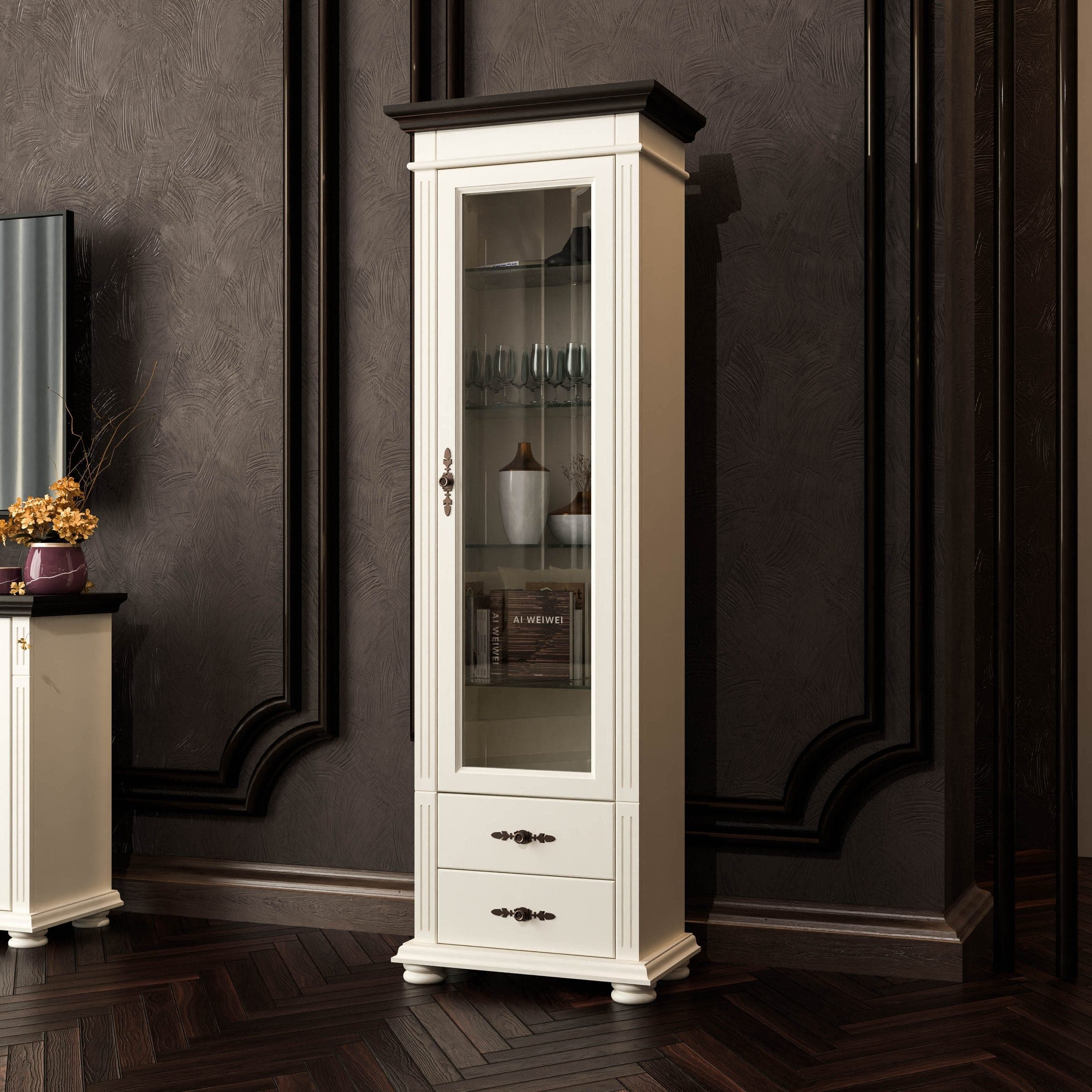 Mittlere Vitrine Skagen aus Massivholz, Vanille