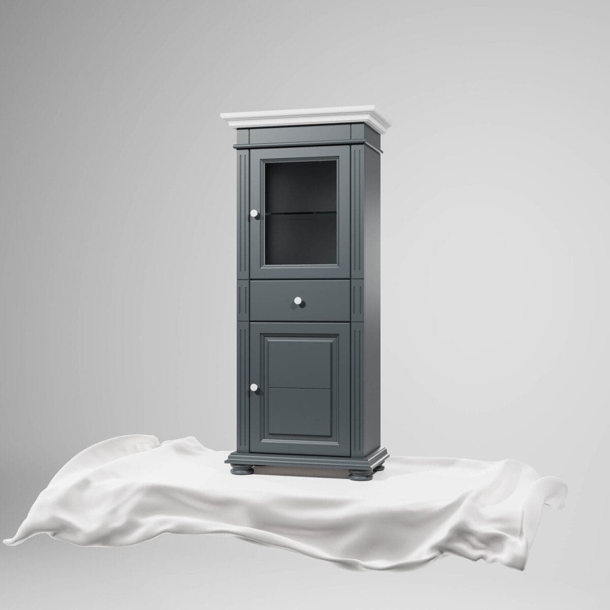 Kleine Vitrine Skagen aus Massivholz, Anthrazit
