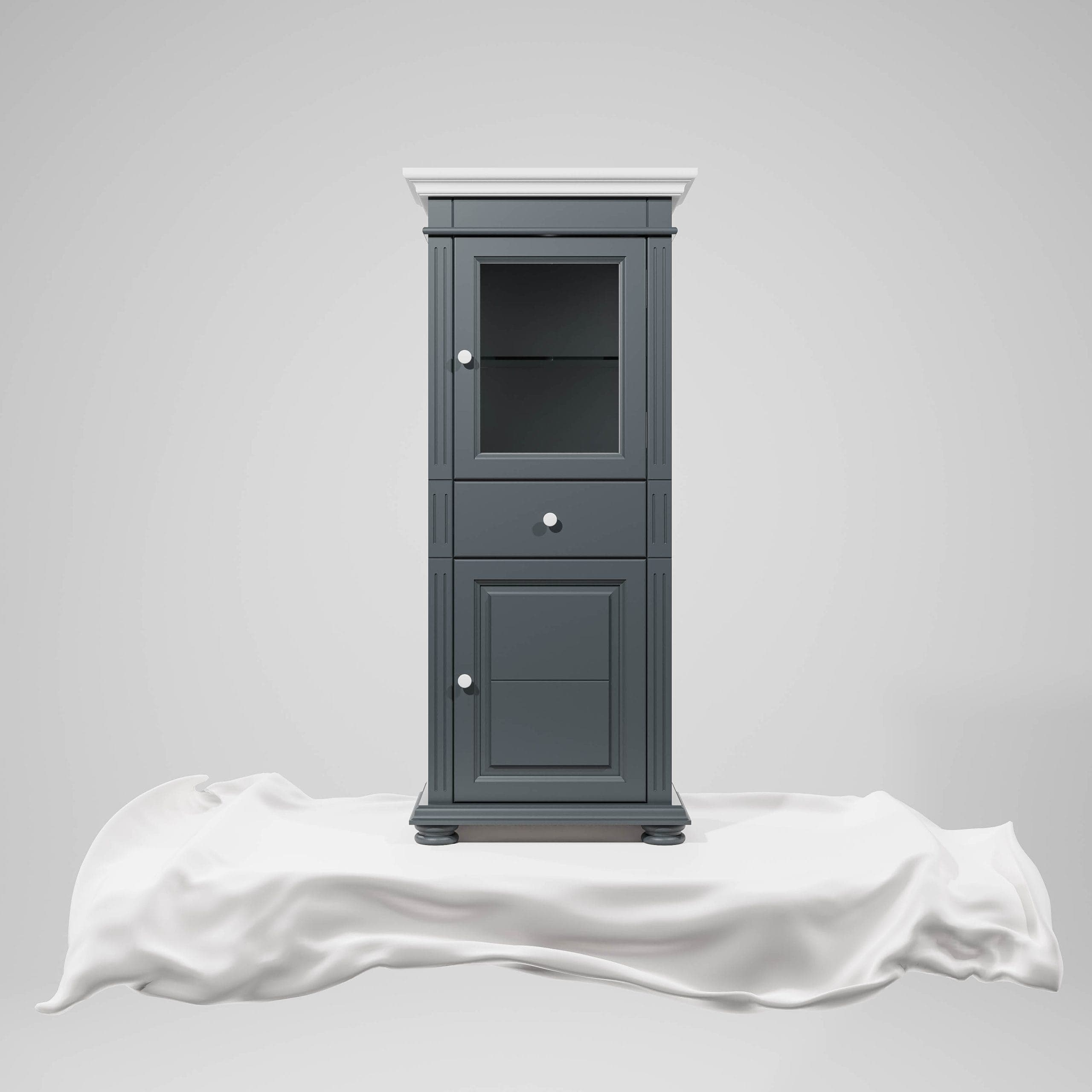 Kleine Vitrine Skagen aus Massivholz, Anthrazit