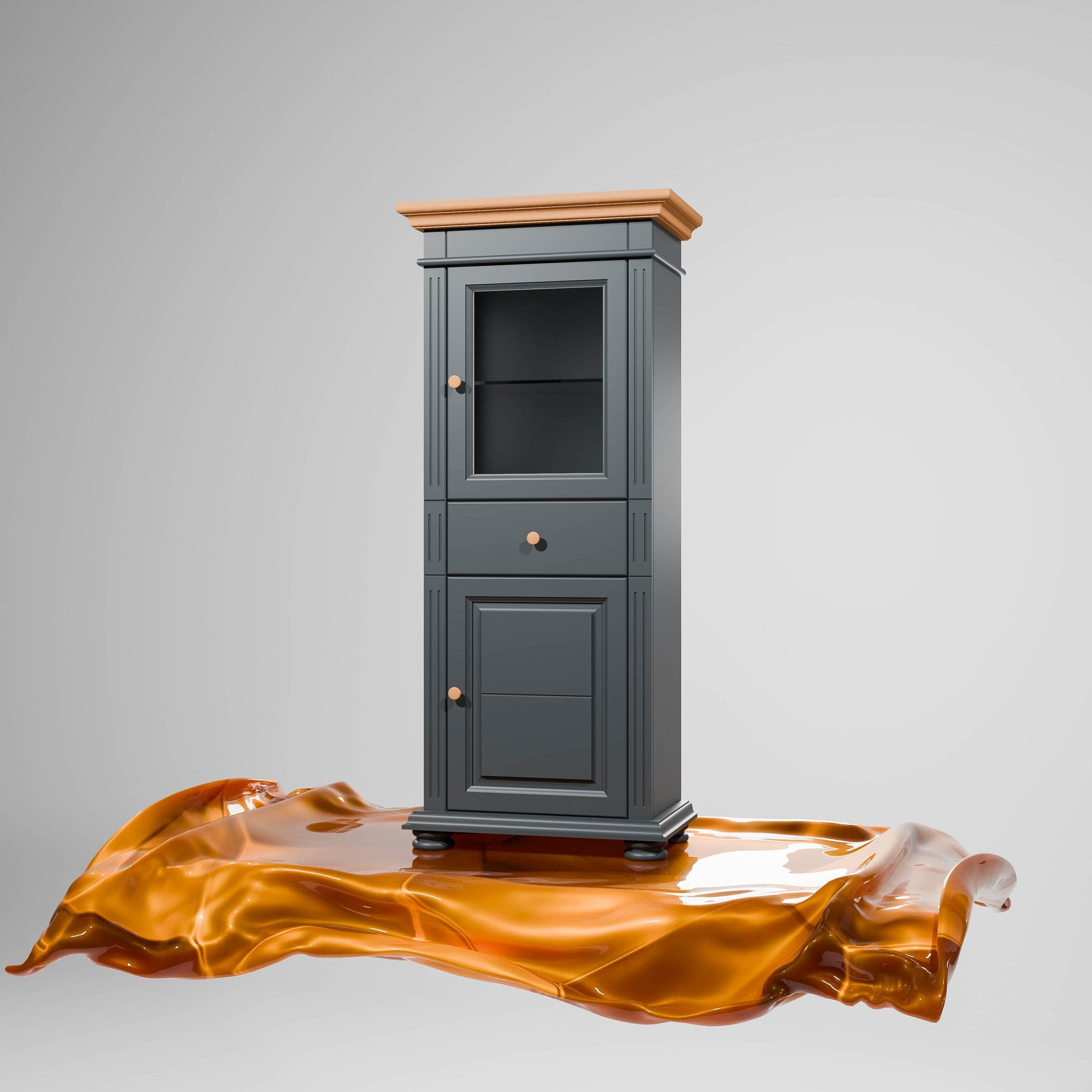 Kleine Vitrine Skagen aus Massivholz, Anthrazit